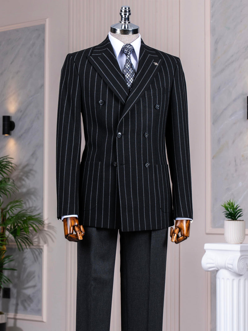 Black Striped Double Breasted Blazer