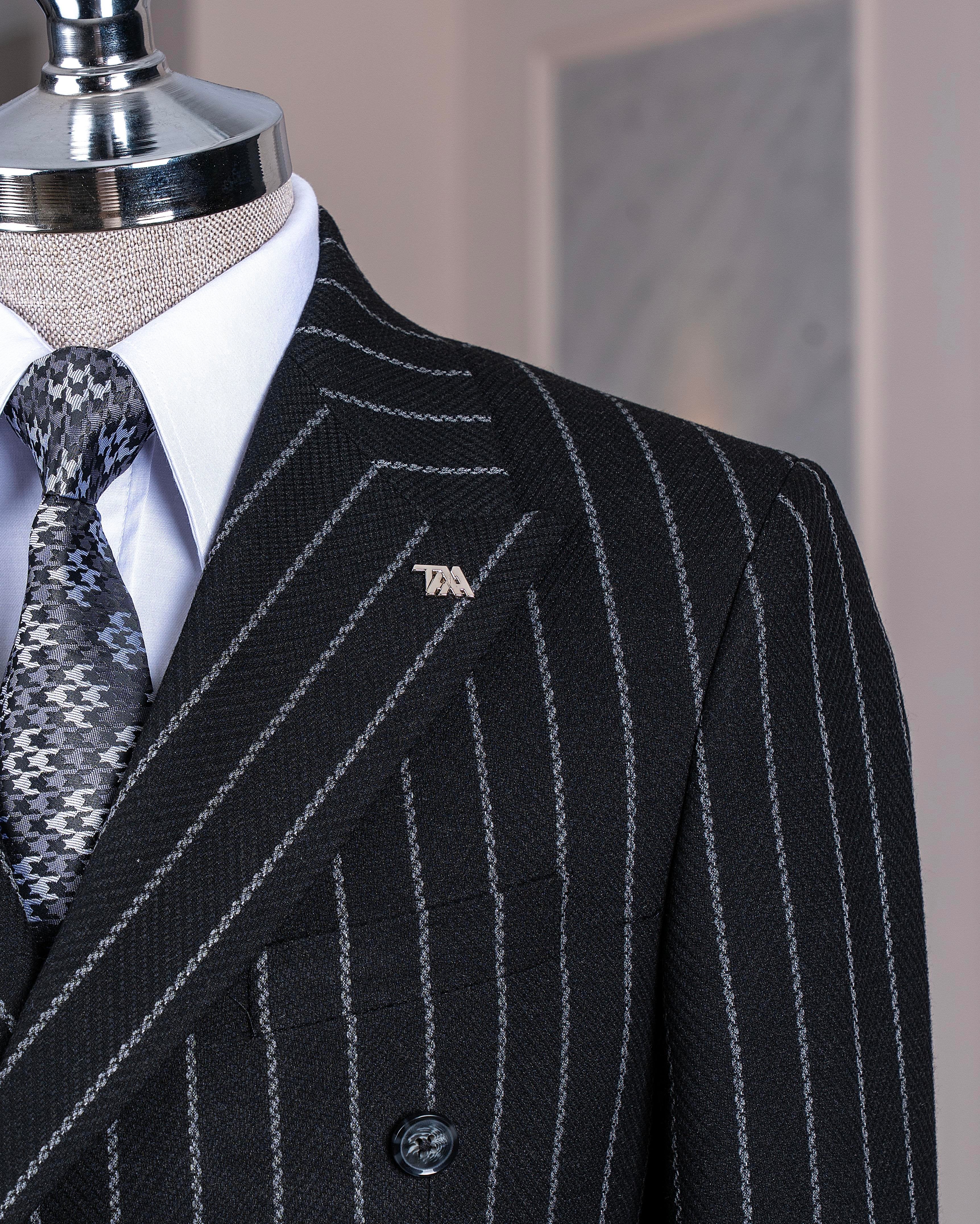 Black Striped Double Breasted Blazer