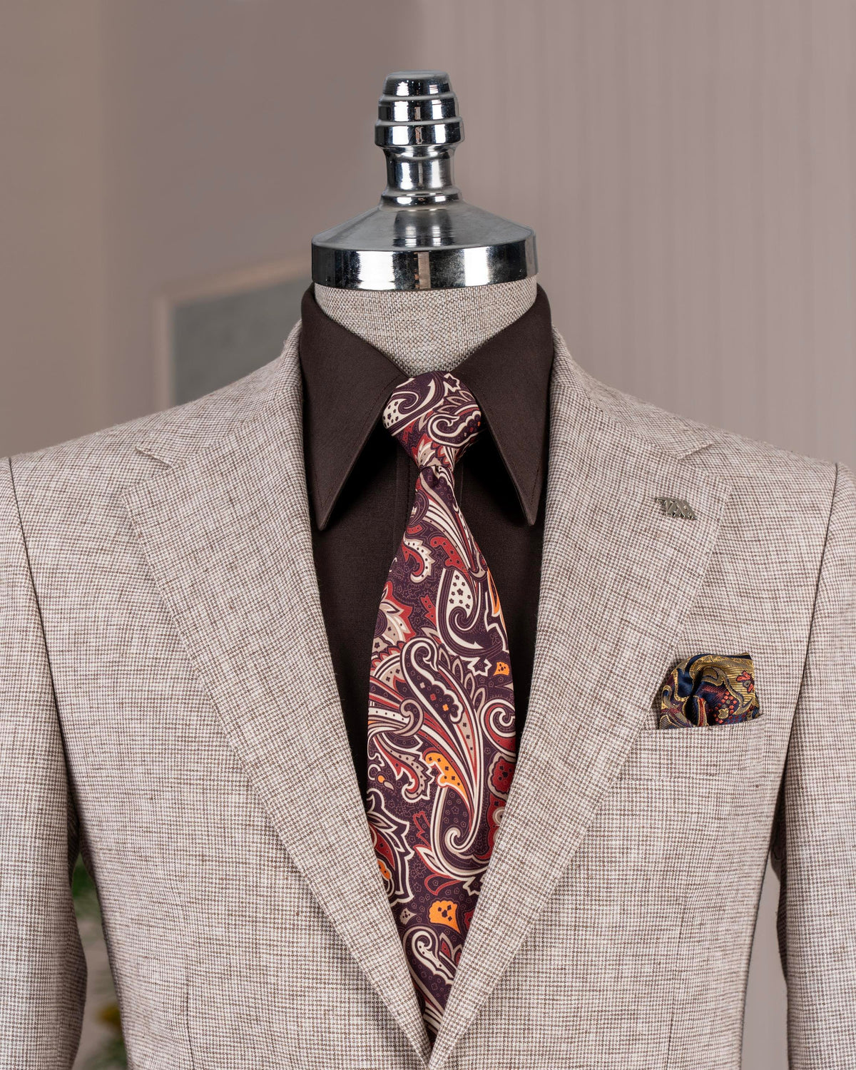 VIOSSI brown single breasted blazer men's jacket front view - tuxedo double breasted style formal menswear