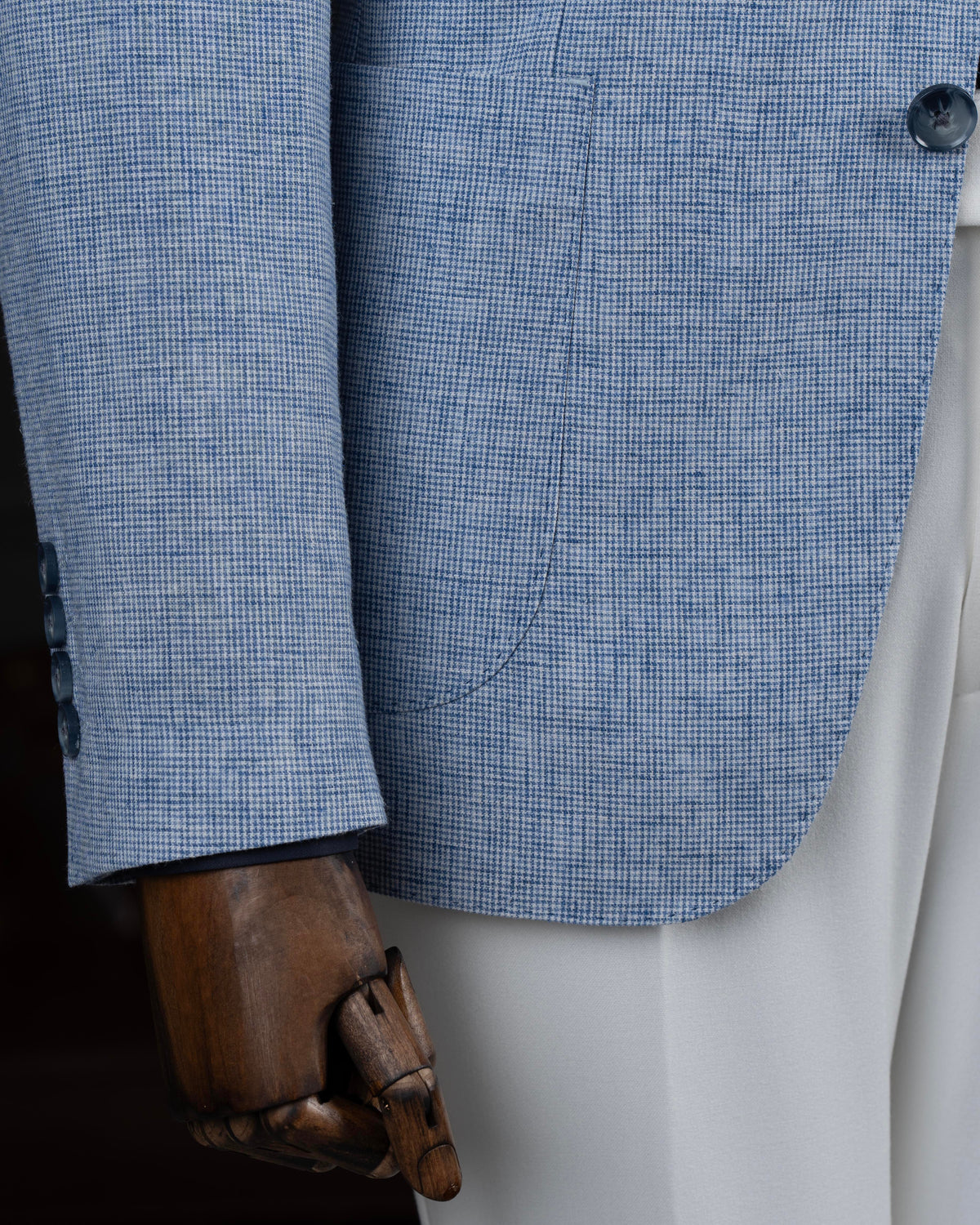 VIOSSI blue single breasted blazer front view - light blue wedding suit style tuxedo double breasted menswear jacket