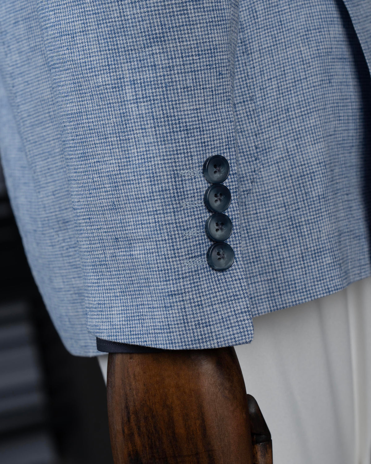 VIOSSI blue single breasted blazer front view - light blue wedding suit style tuxedo double breasted menswear