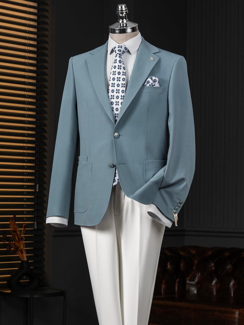 Sky-Blue Single Breasted Blazer