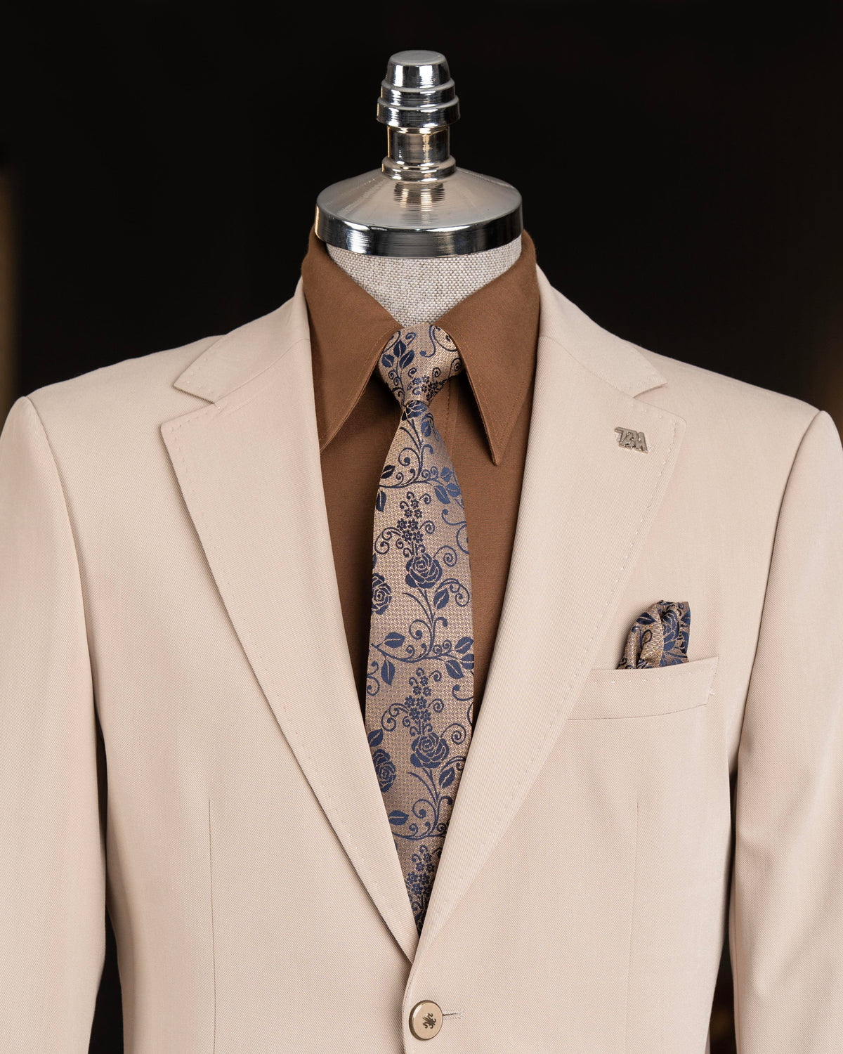VIOSSI beige single breasted blazer front view - men double breasted blazer style in light tan color