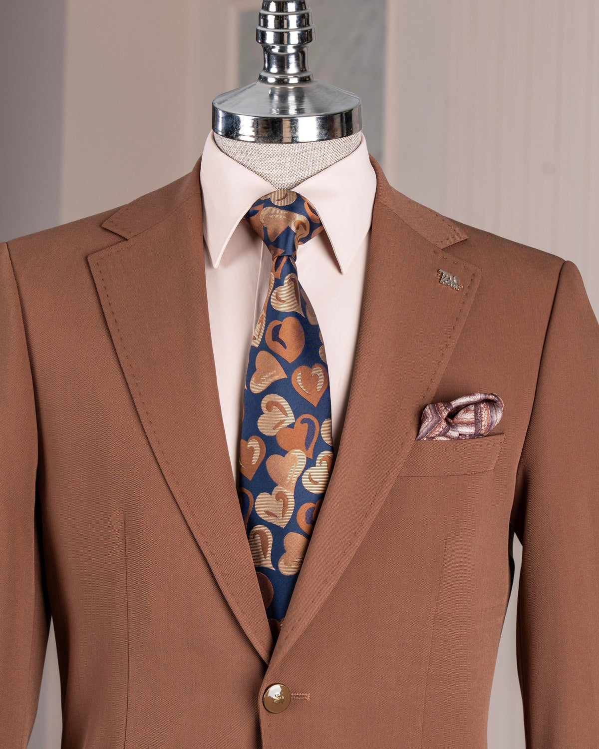 VIOSSI brown single breasted blazer front view - men double breasted blazer style formal menswear jacket