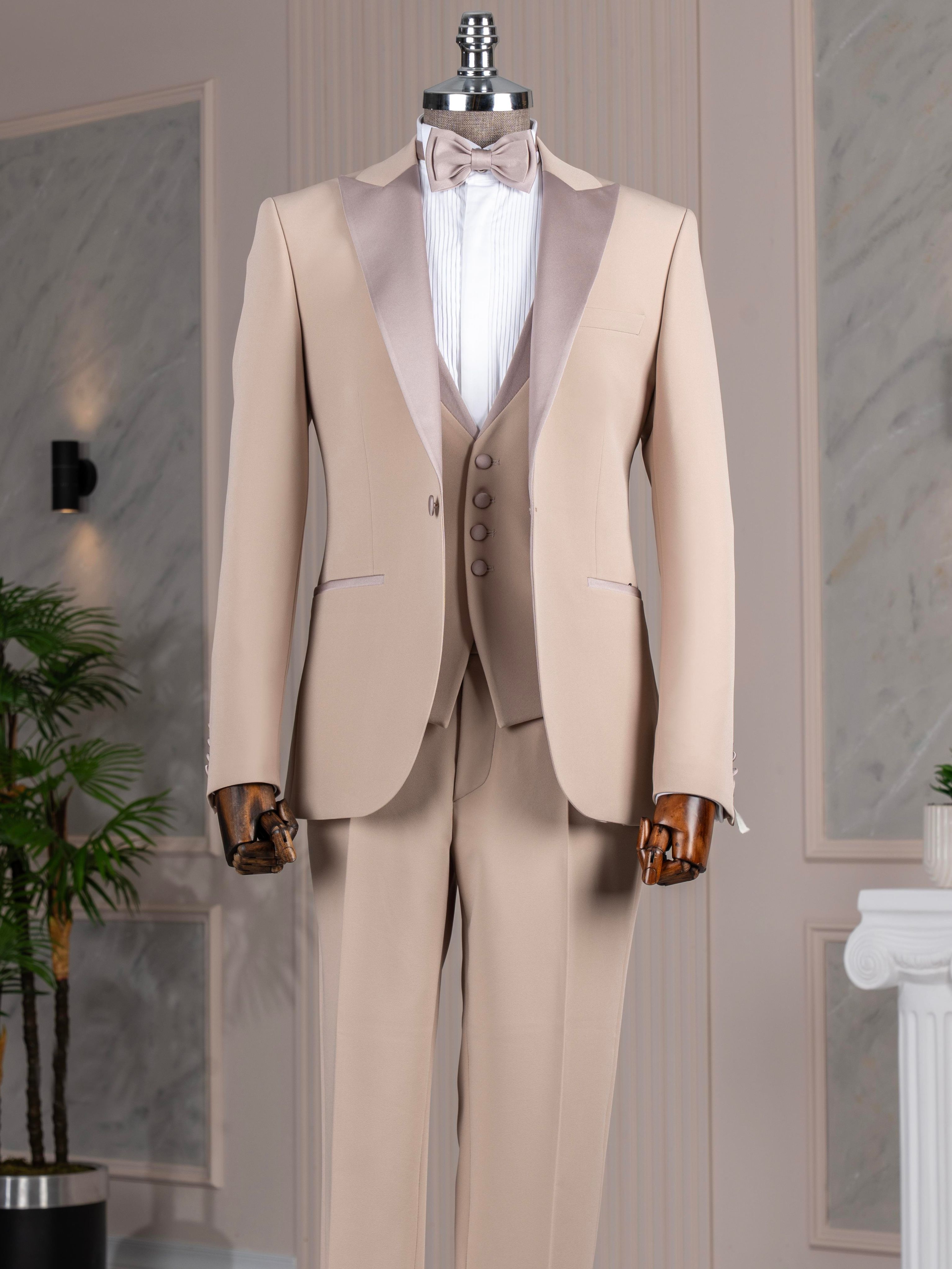 Beige Slim-Fit Tuxedo 3-Piece