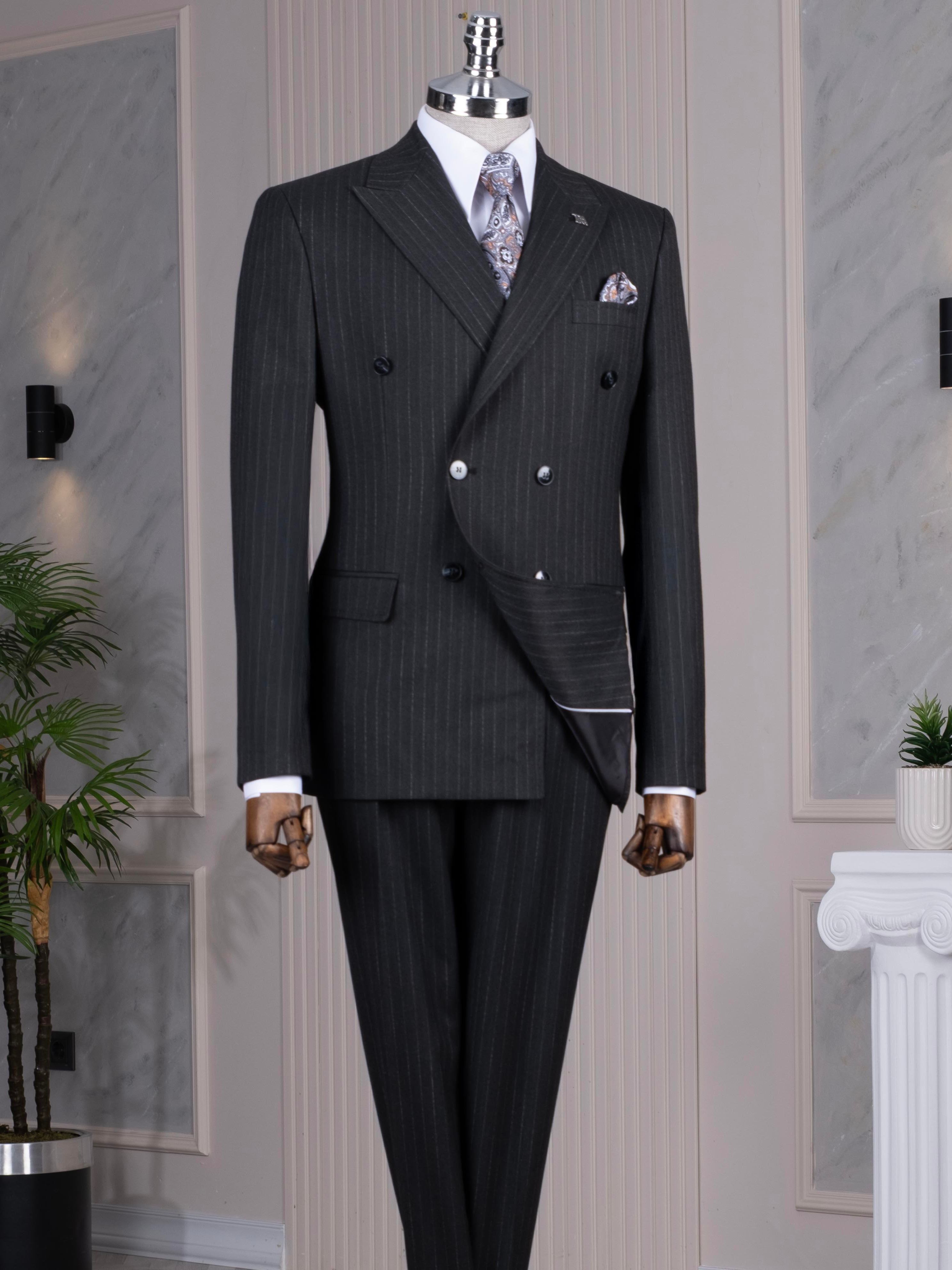 Black Striped Double Breasted Suit 2-Piece