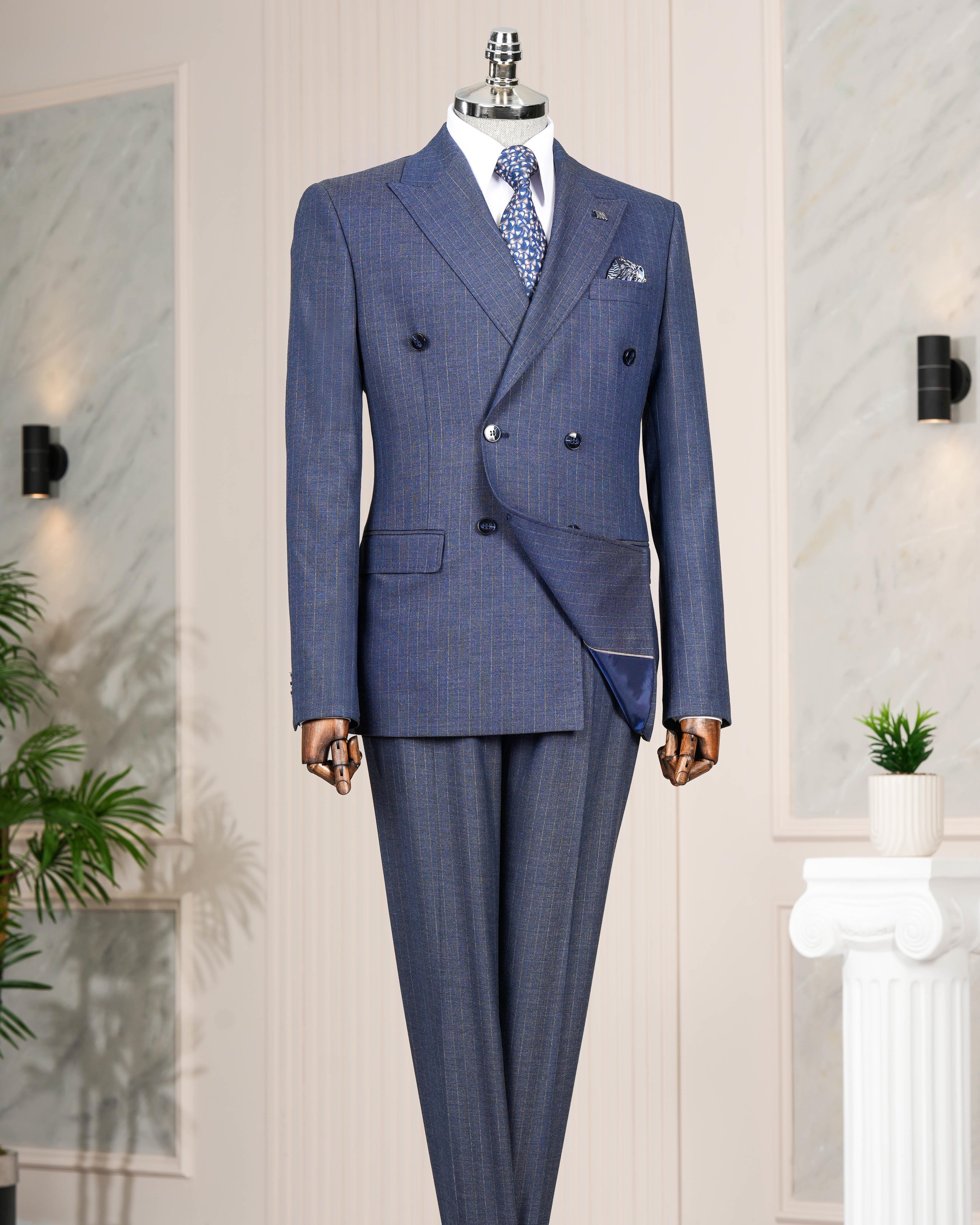 Blue Striped Double Breasted Suit 2-Piece