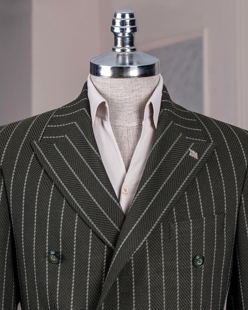 Green Striped Double Breasted Blazer