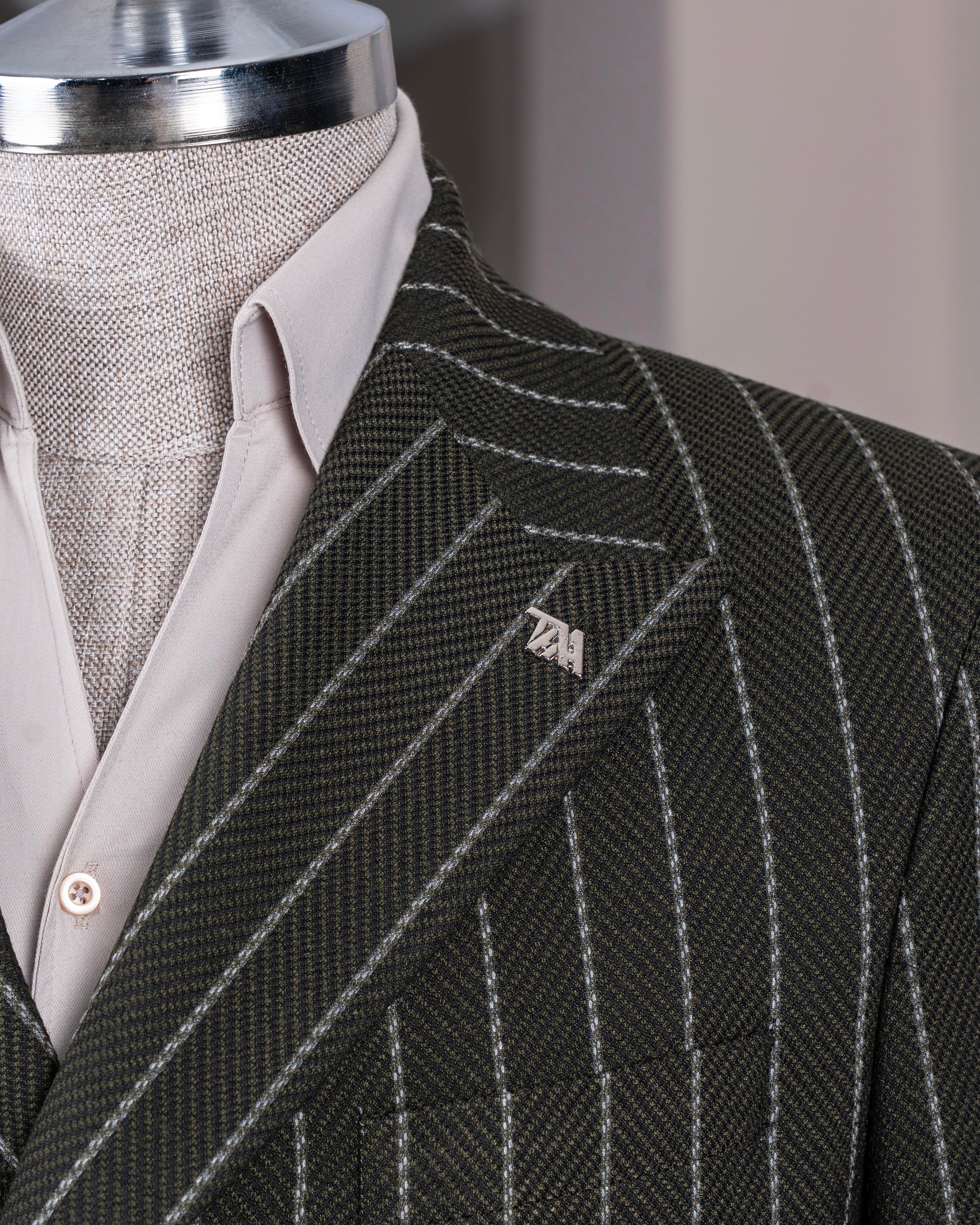 Green Striped Double Breasted Blazer