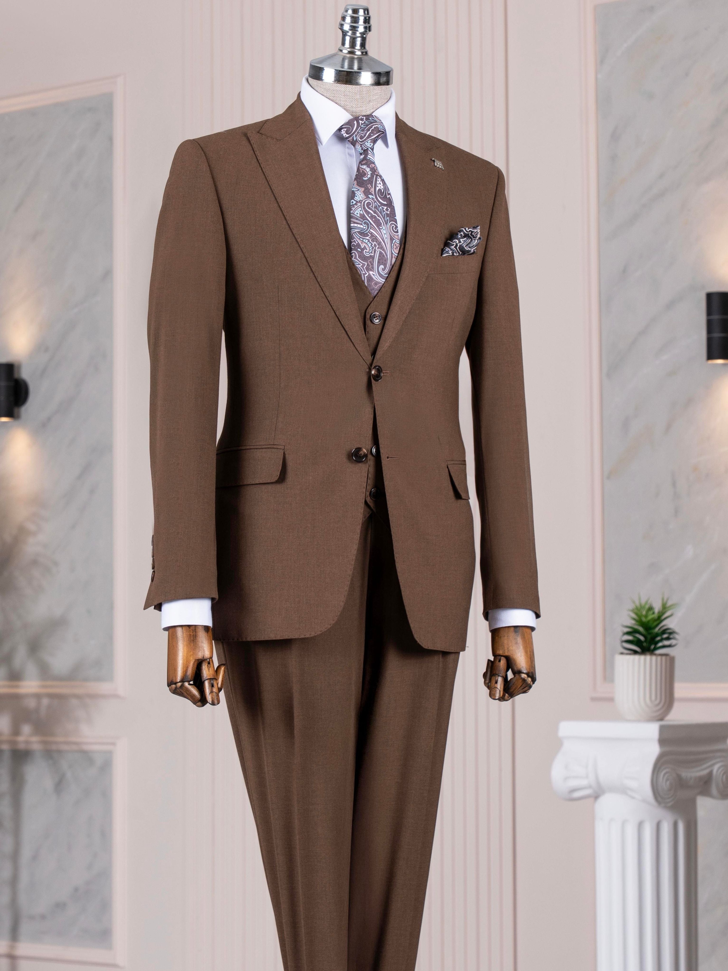 Brown Slim-Fit Suit 3-Piece