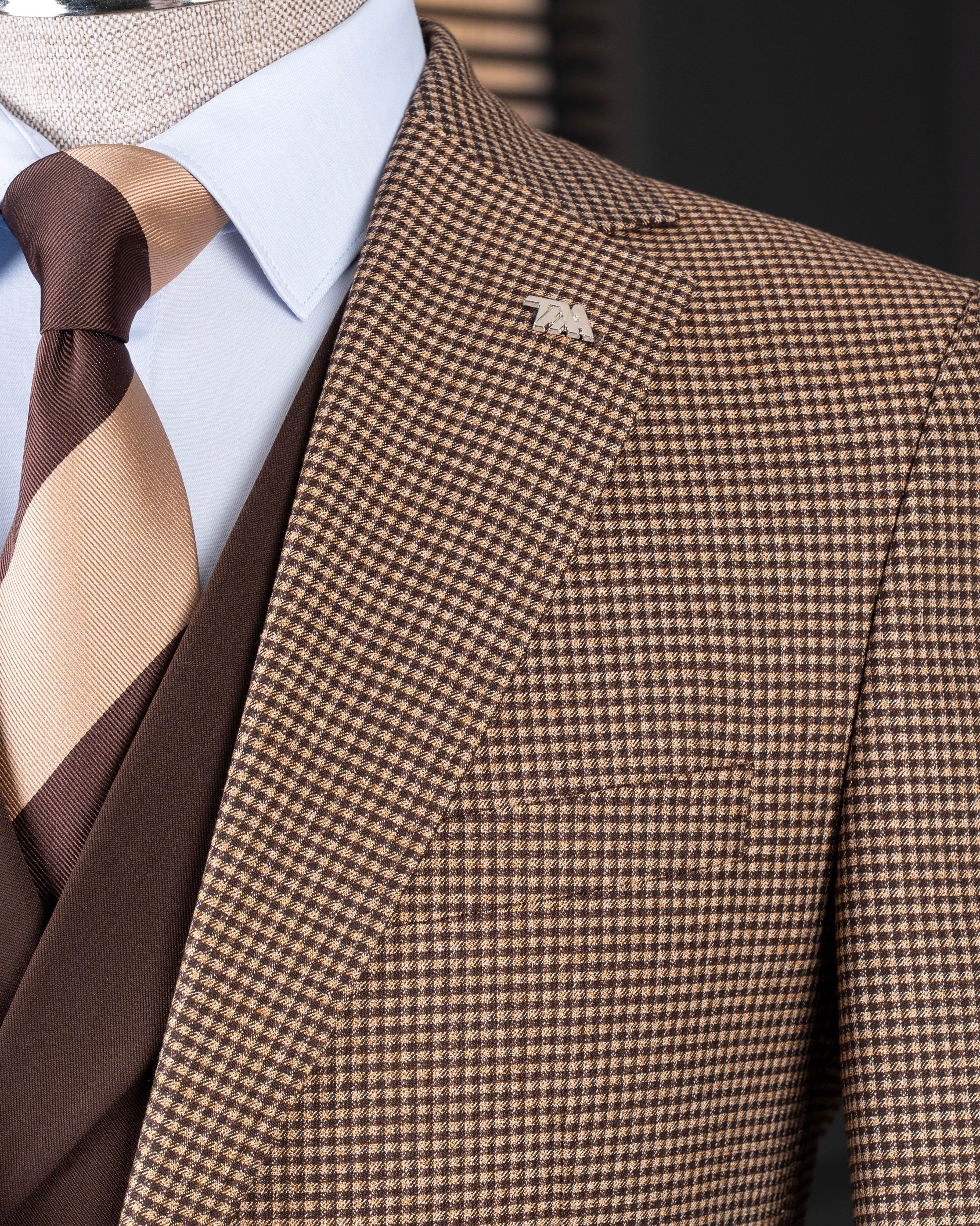 Brown Plaid Slim-Fit Suit 3-Piece