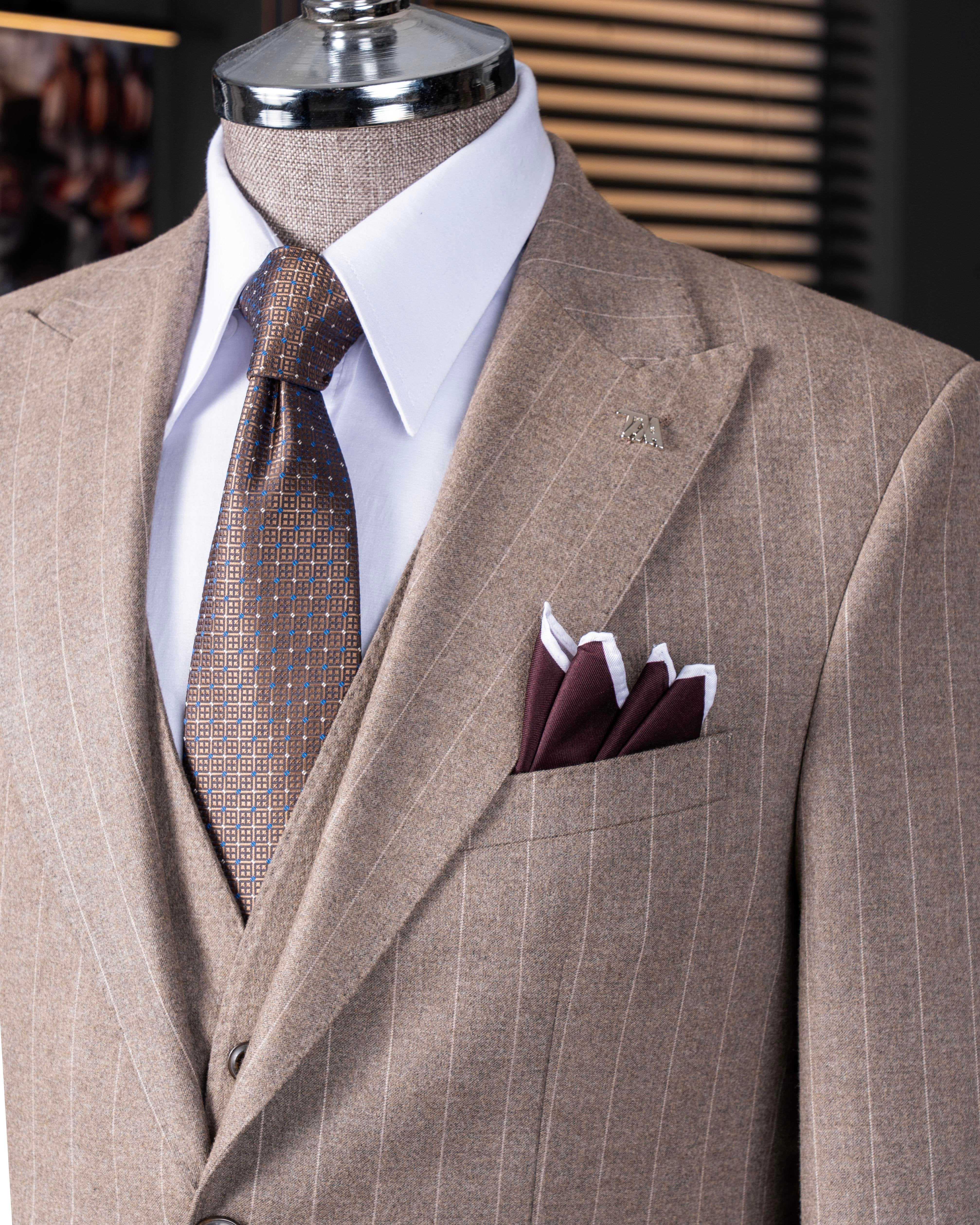 Camel Striped Slim-Fit Suit 3-Piece