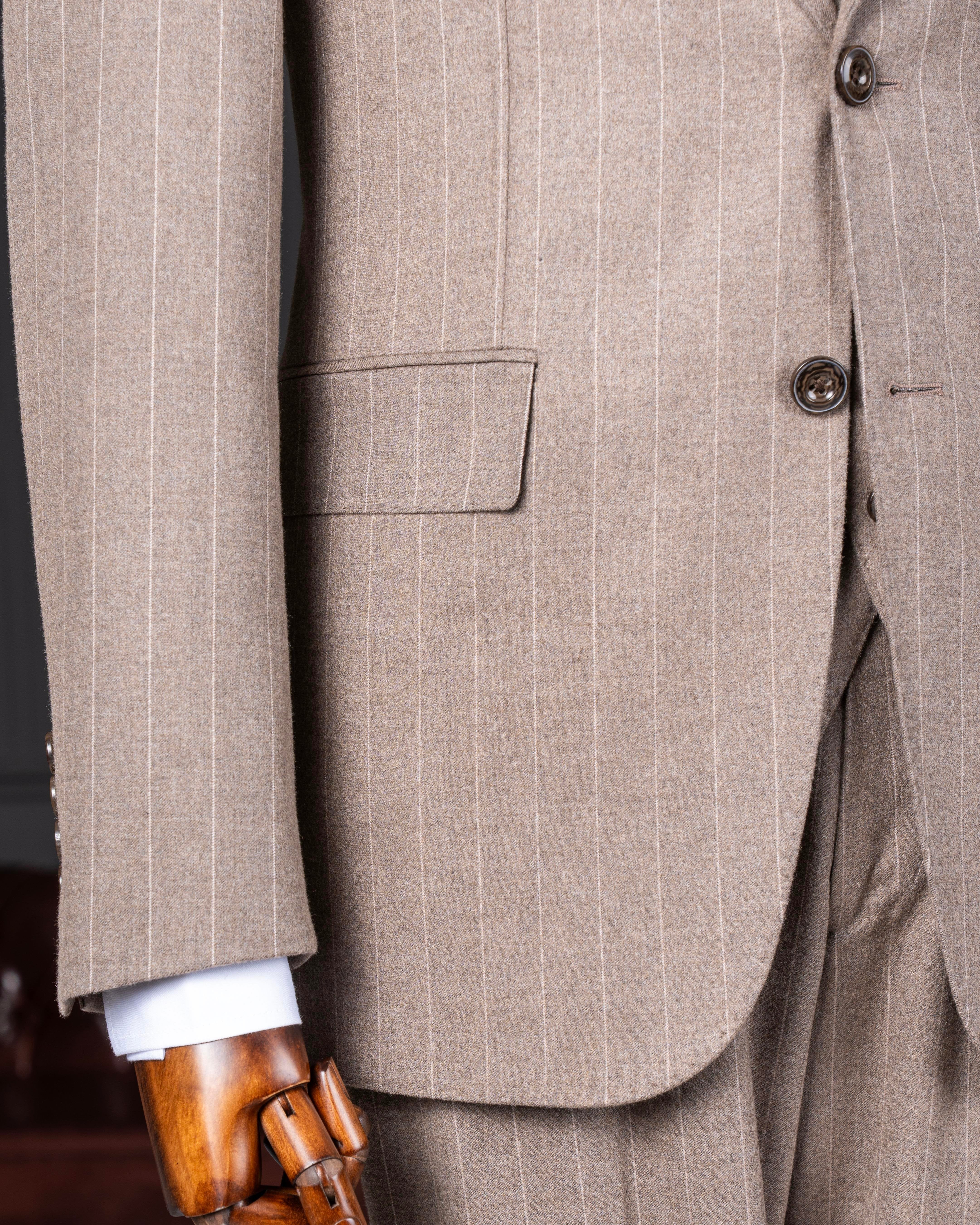 Camel Striped Slim-Fit Suit 3-Piece