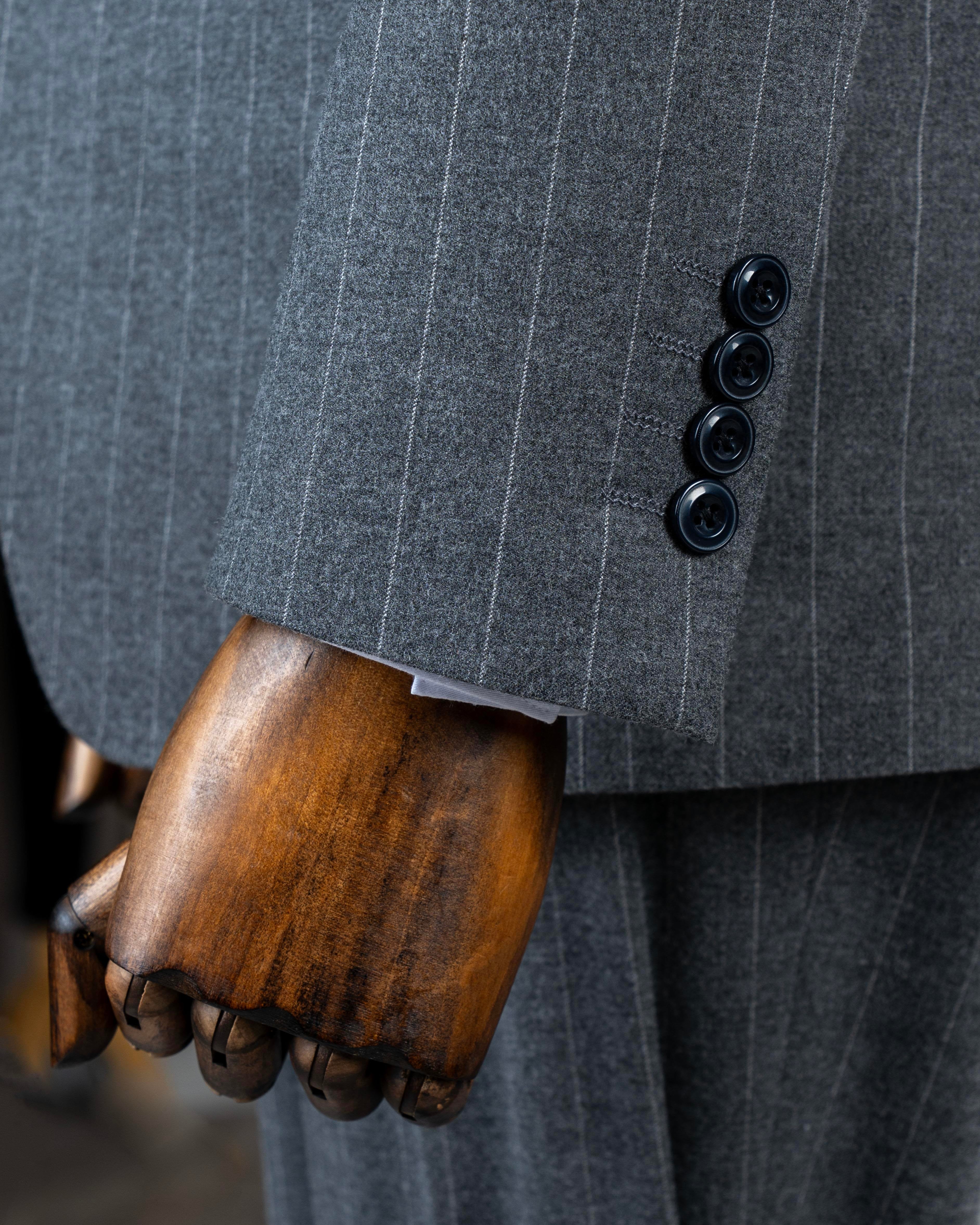 Grey Striped Slim-Fit Suit 3-Piece