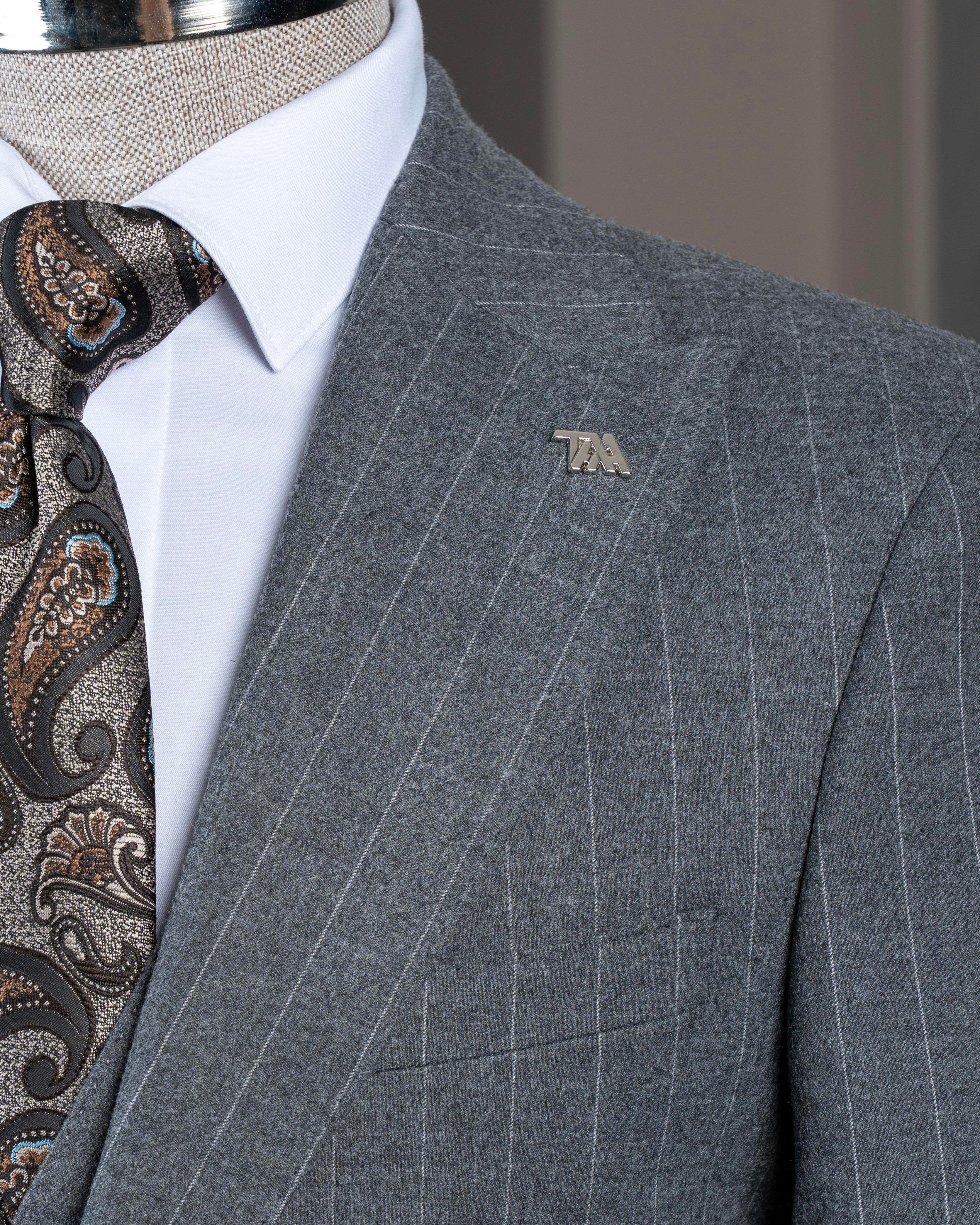 Grey Striped Slim-Fit Suit 3-Piece