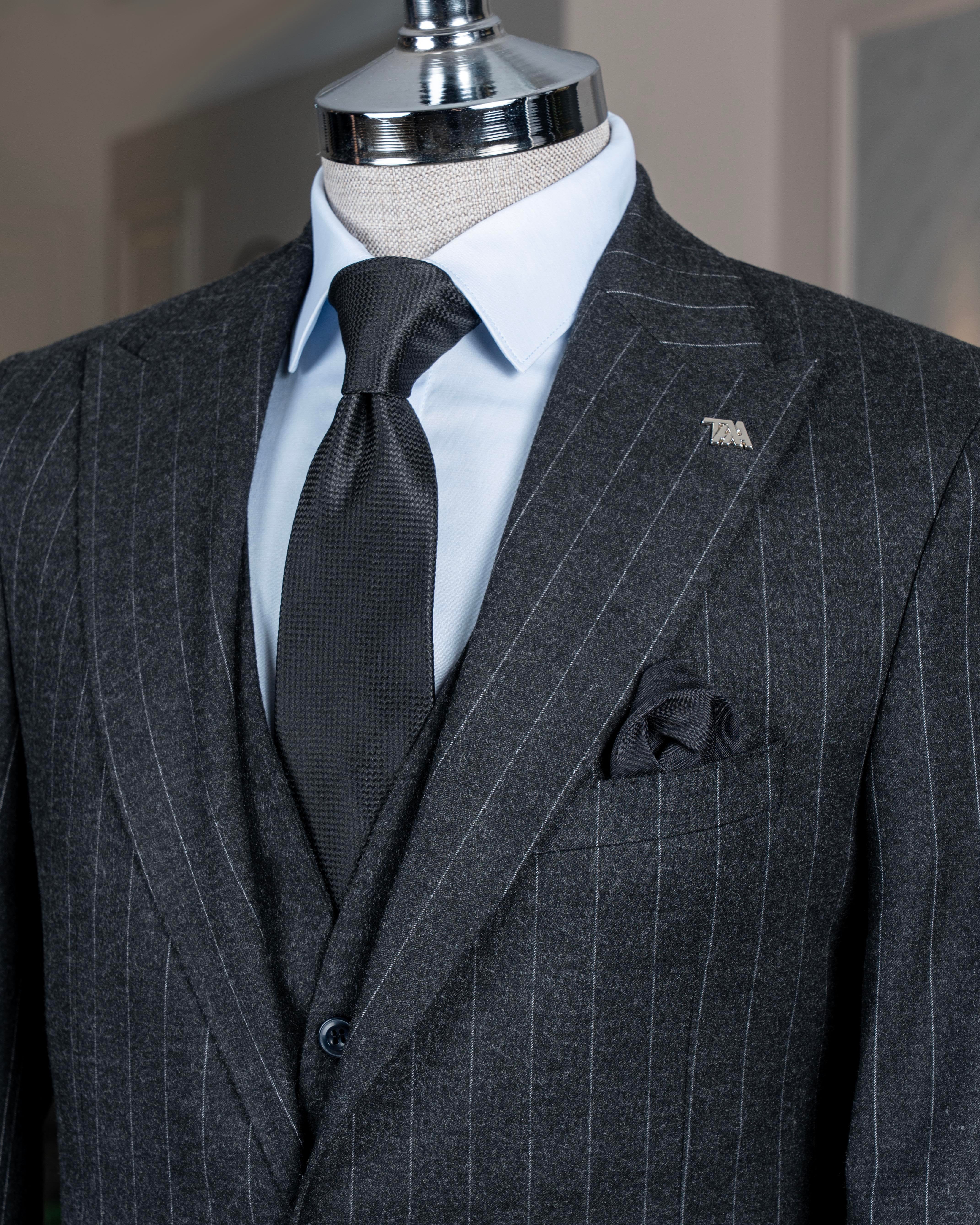 Grey Striped Slim-Fit Suit 3-Piece