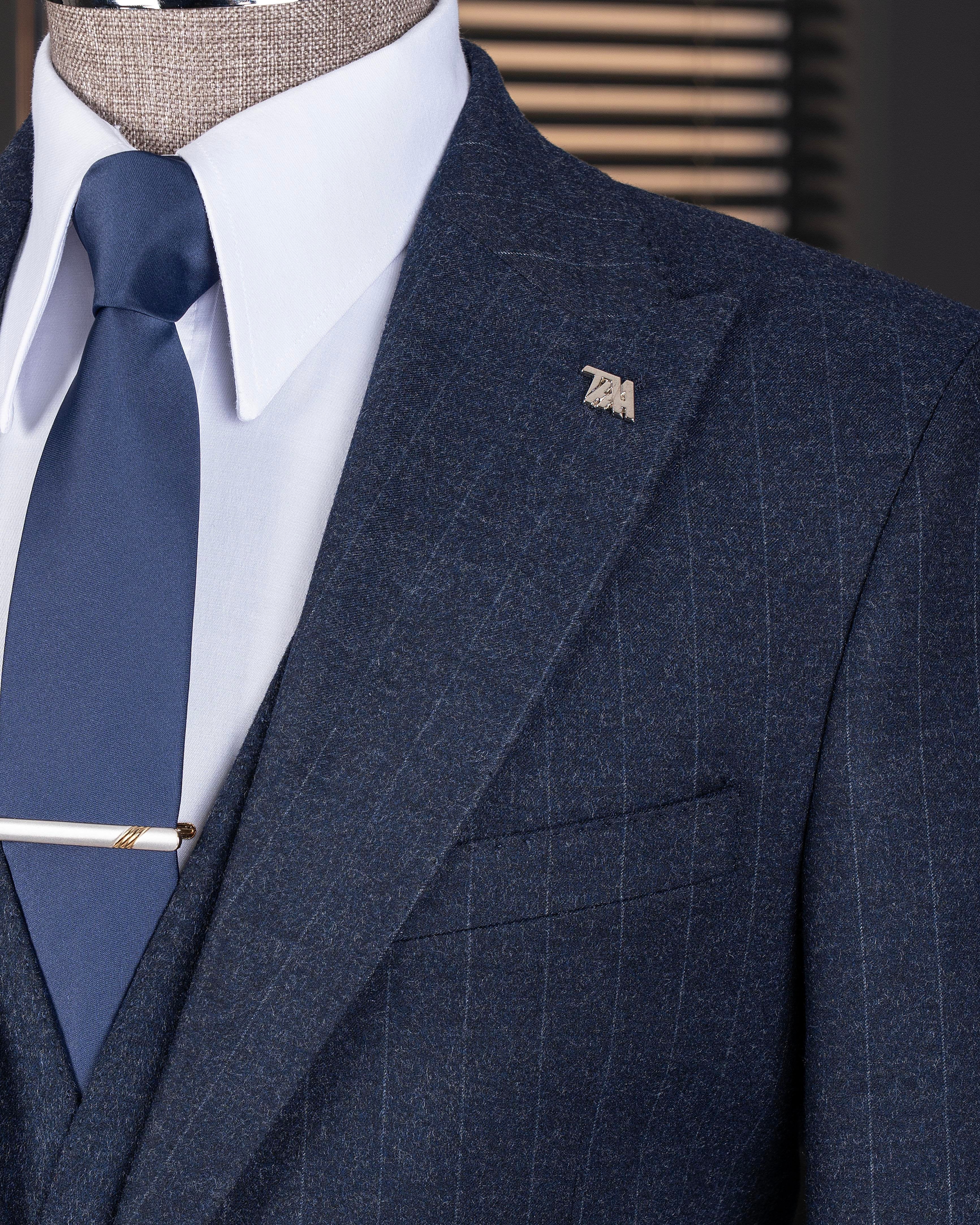 Navy Striped Slim-Fit Suit 3-Piece