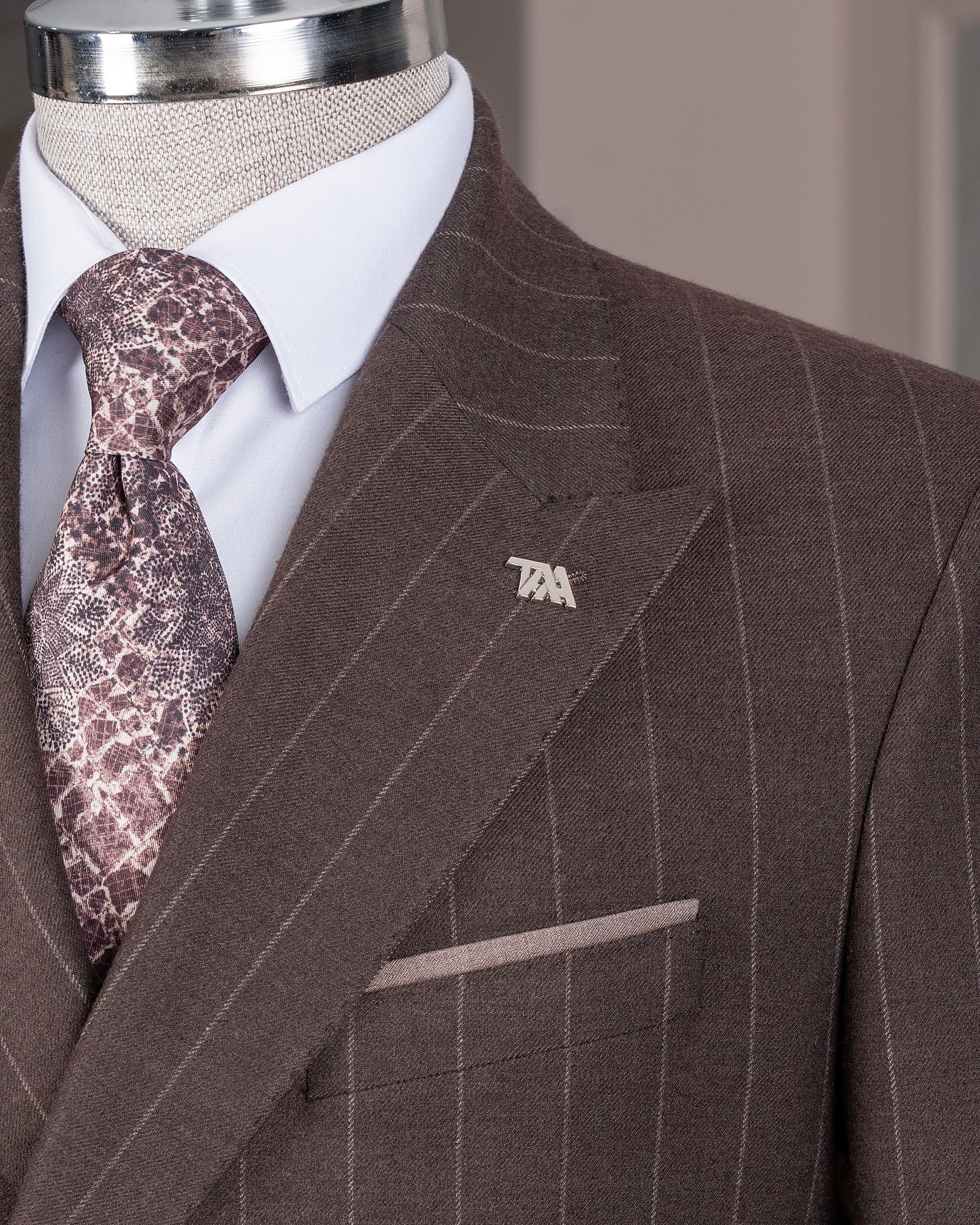 Brown Striped Double Breasted Suit 2-Piece