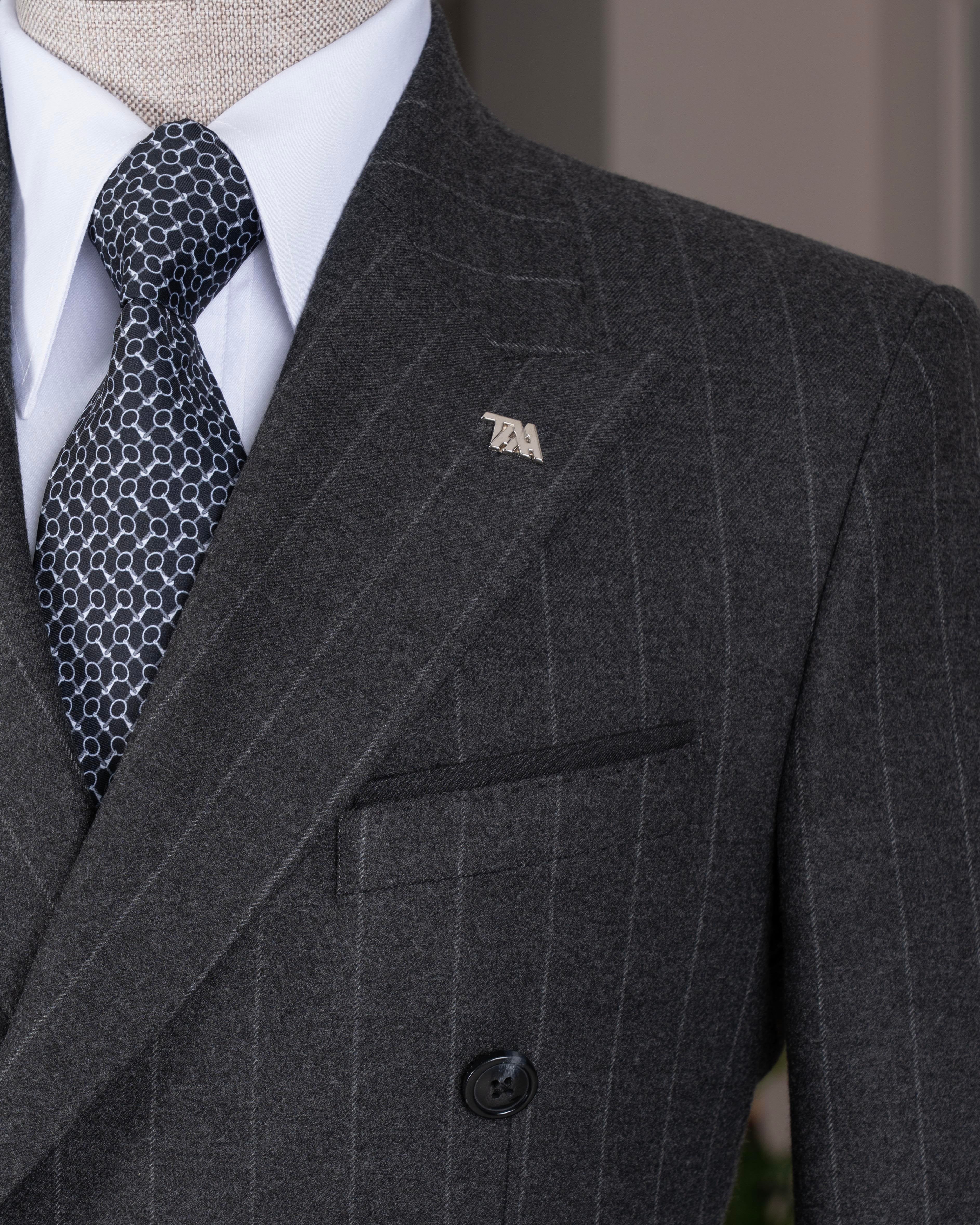 Grey Striped Double Breasted Suit 2-Piece