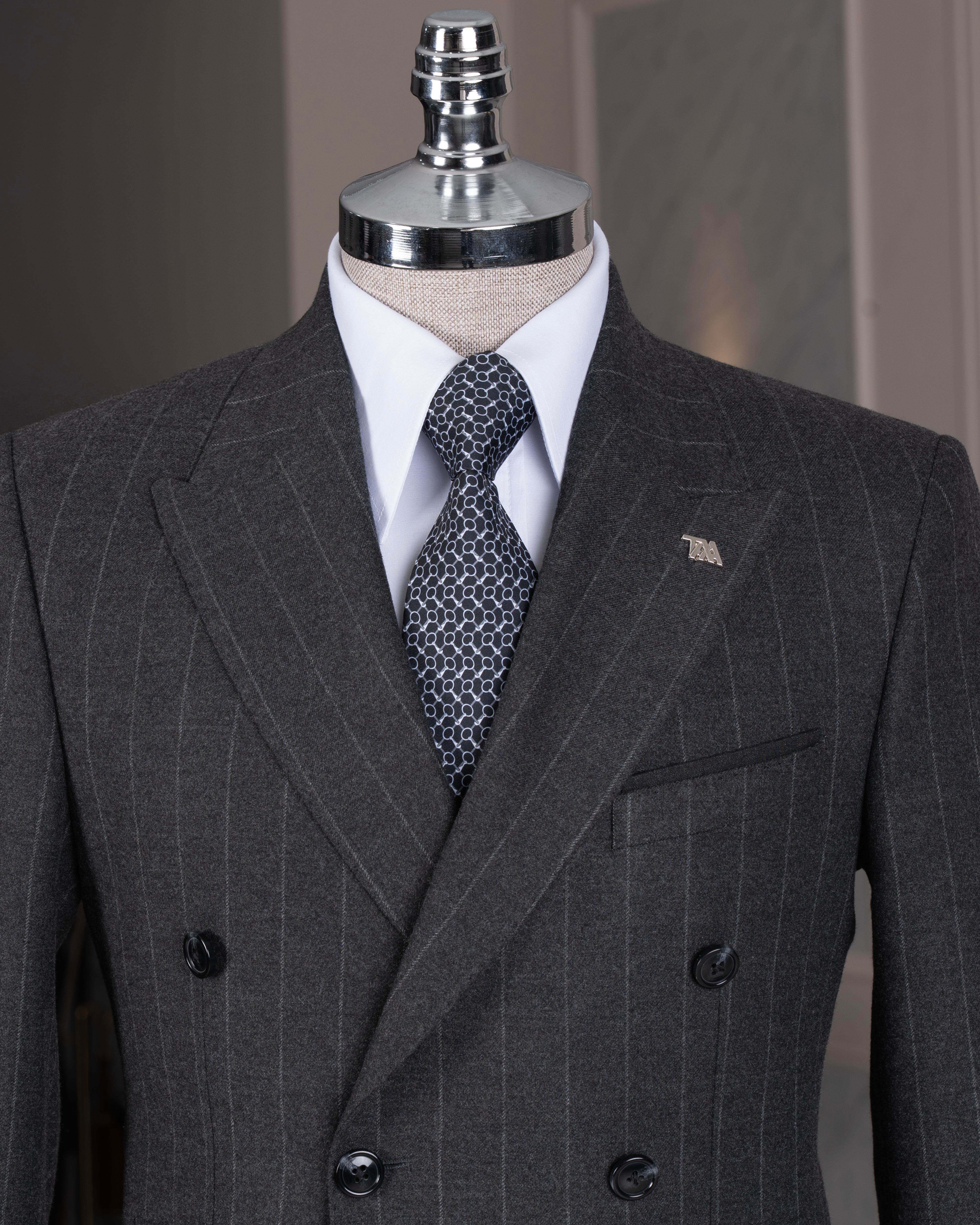 Grey Striped Double Breasted Suit 2-Piece