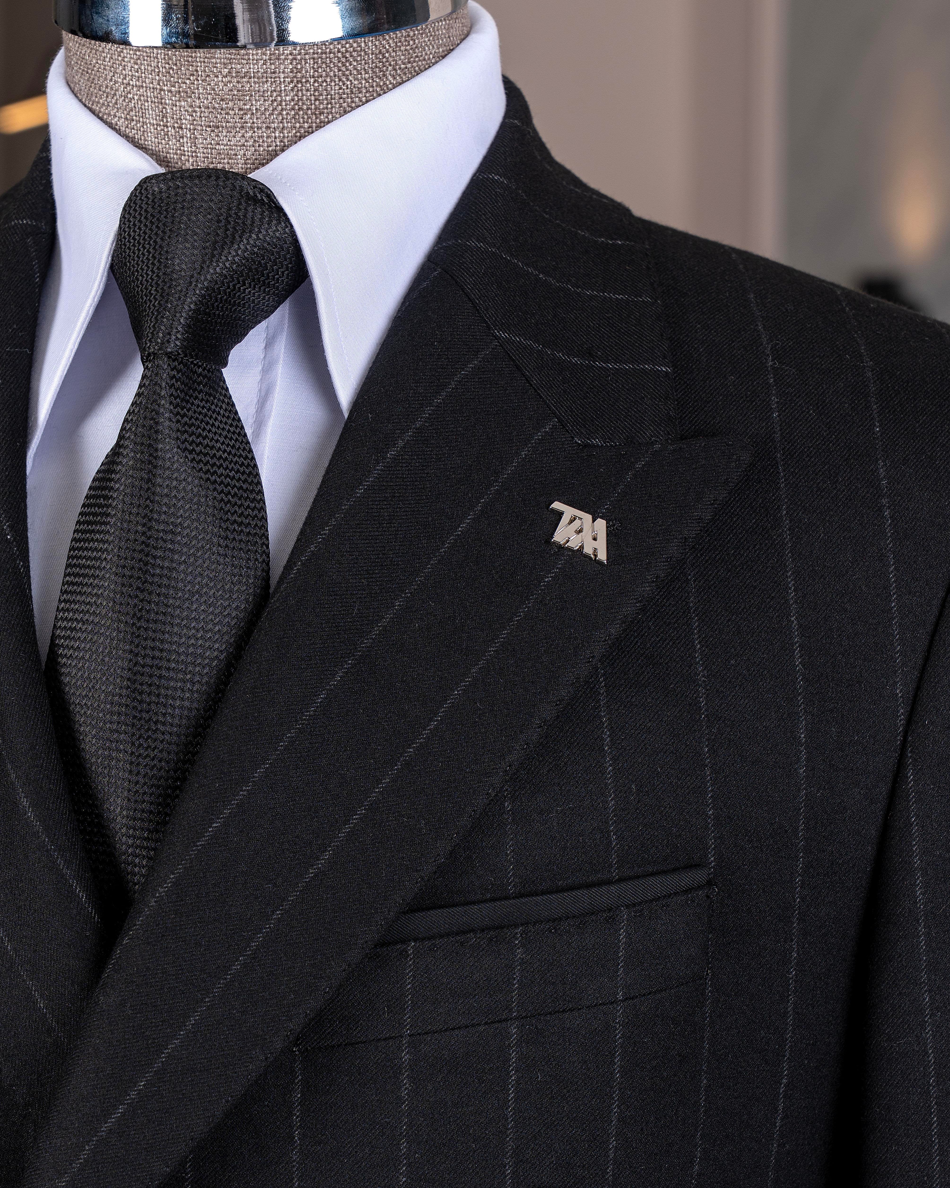 Black Striped Double Breasted Suit 2-Piece