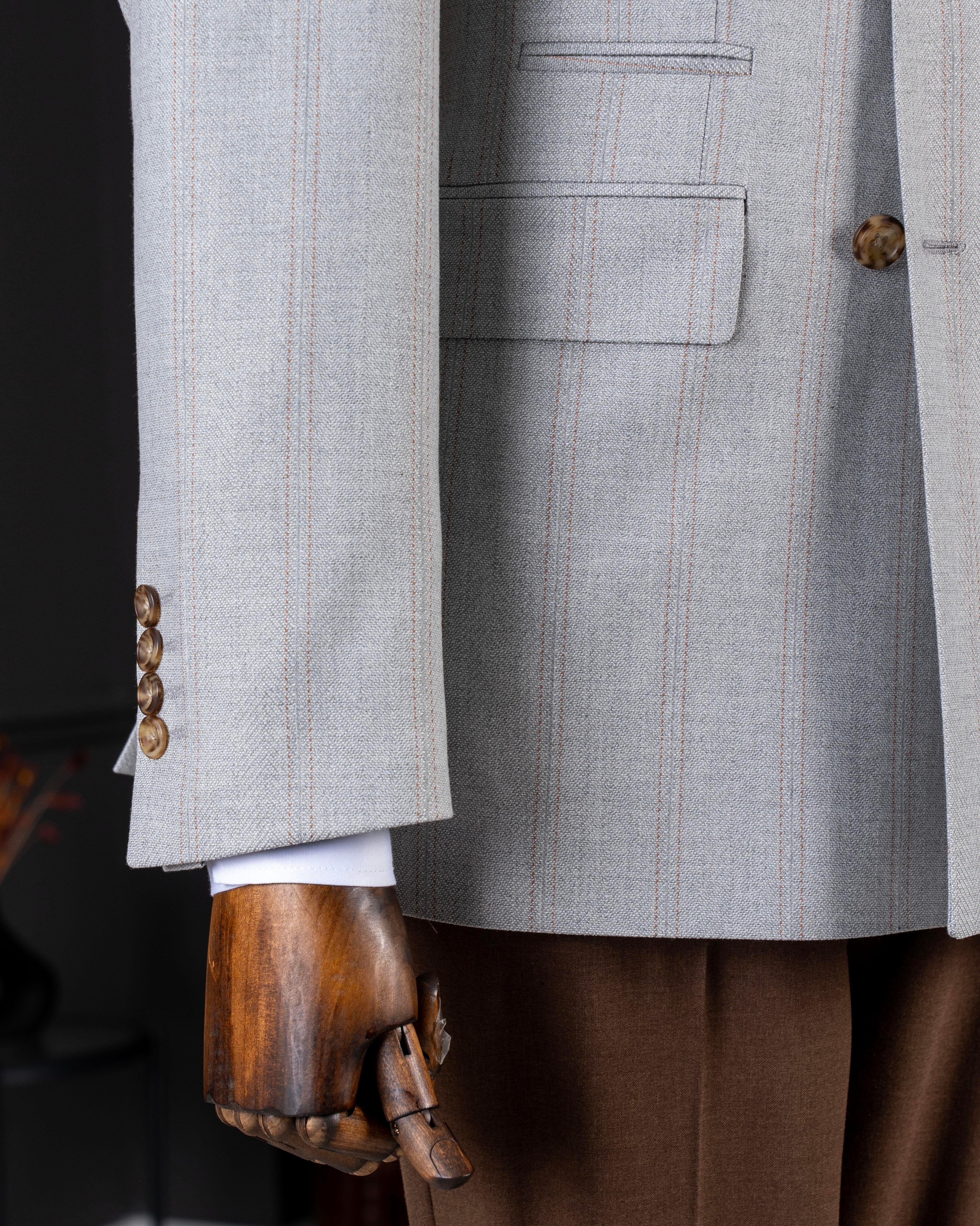 Grey Striped Double Breasted Suit 2-Piece