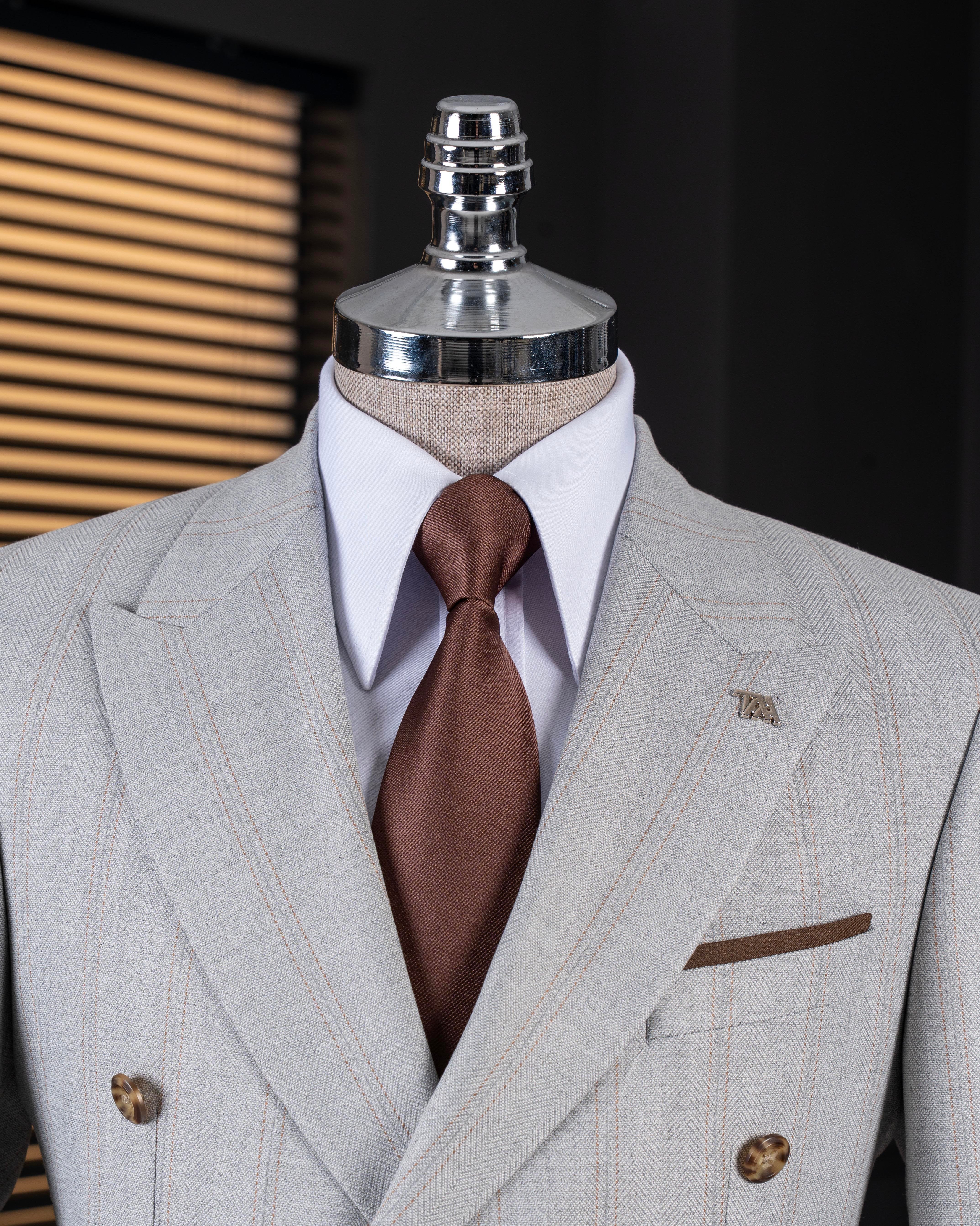 Grey Striped Double Breasted Suit 2-Piece