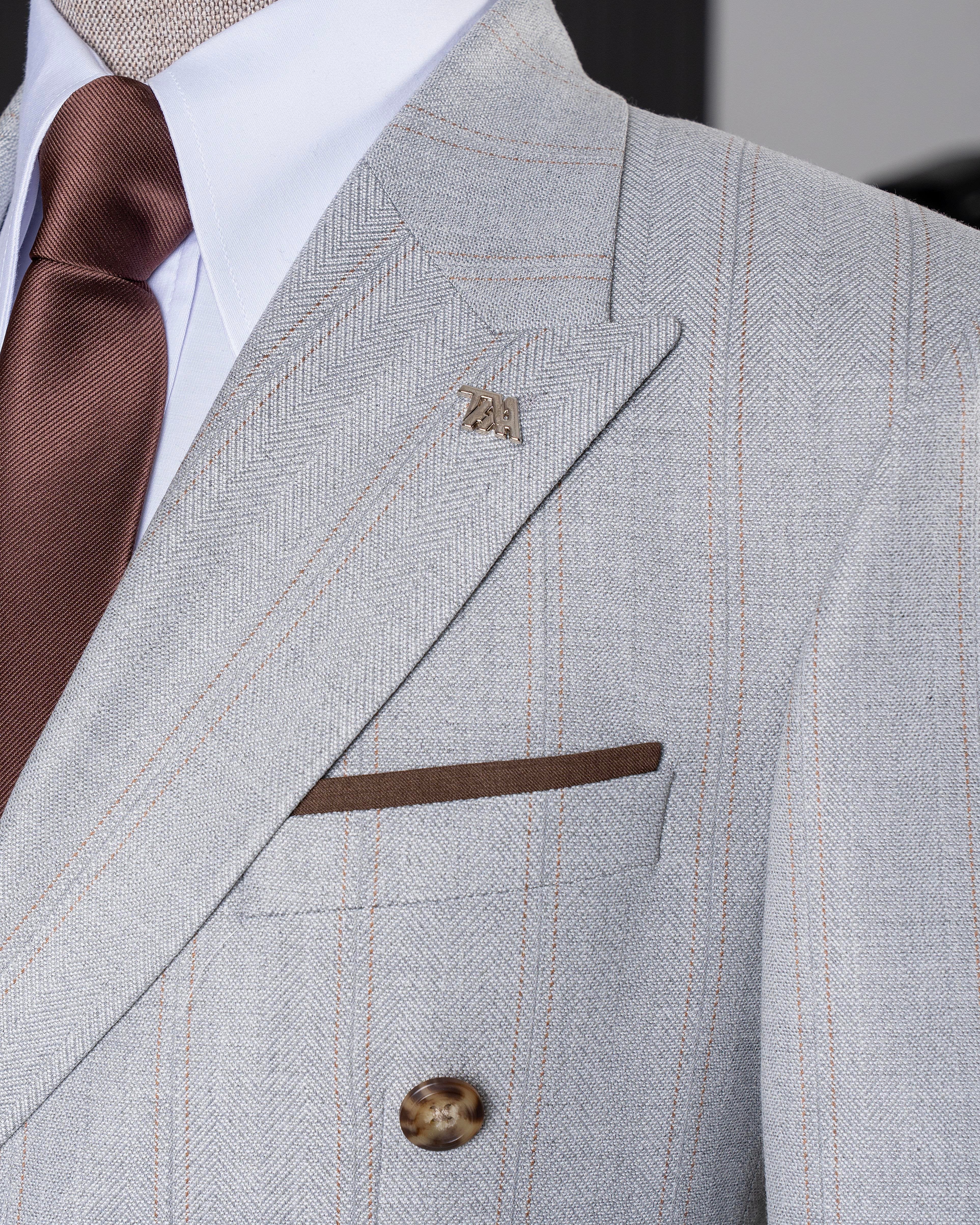 Grey Striped Double Breasted Suit 2-Piece