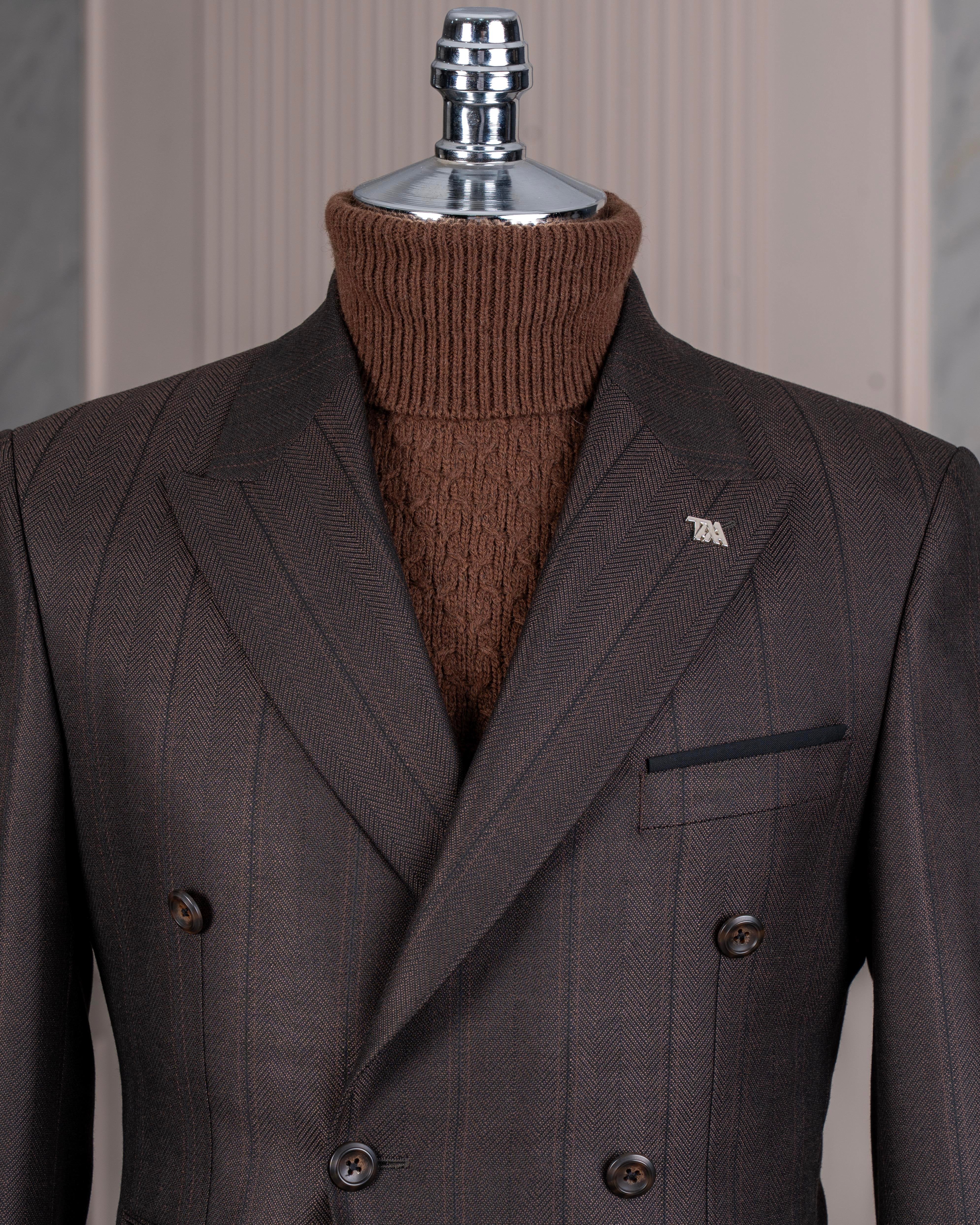 Brown Striped Double Breasted Suit 2-Piece