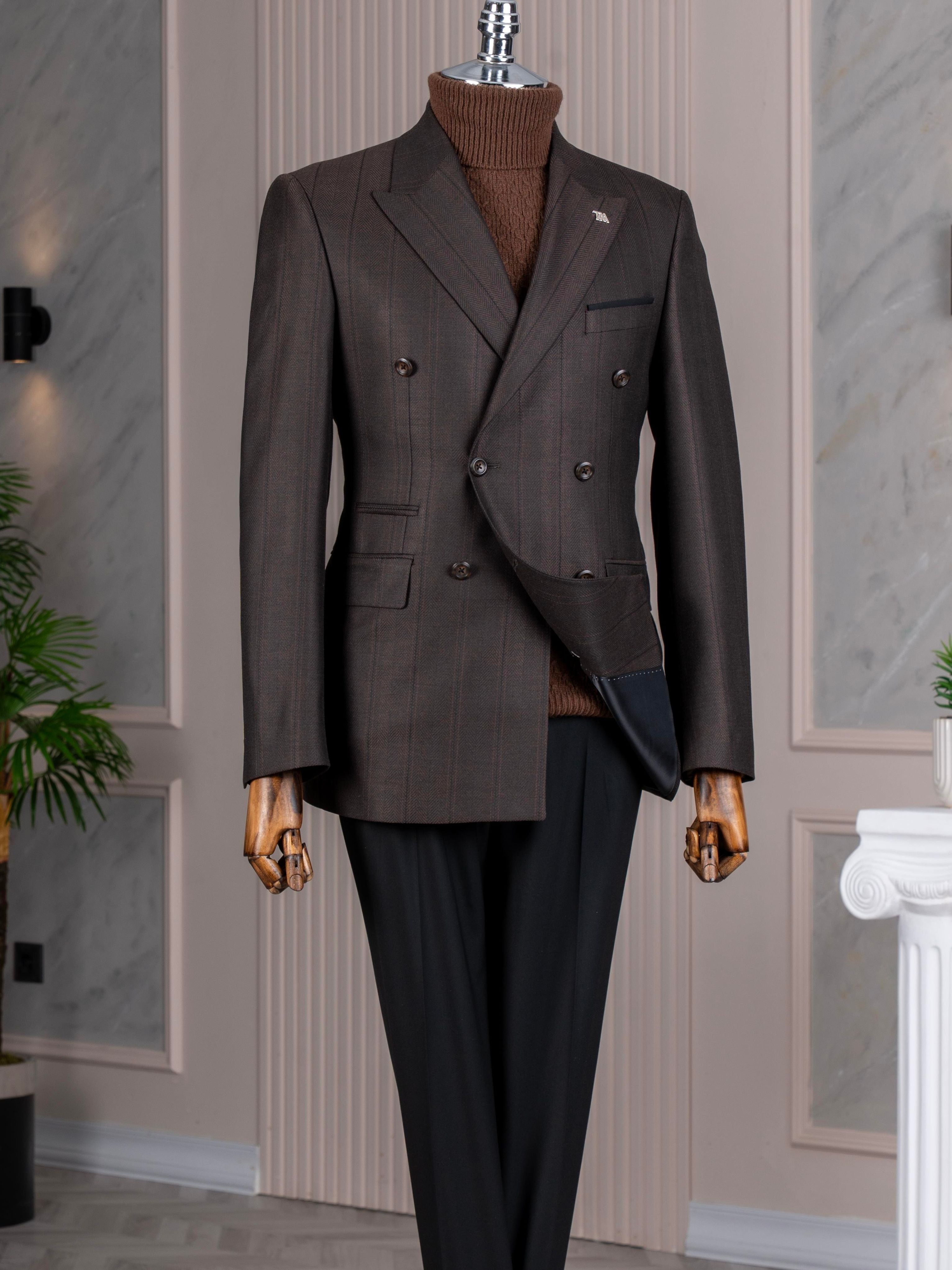Brown Striped Double Breasted Suit 2-Piece
