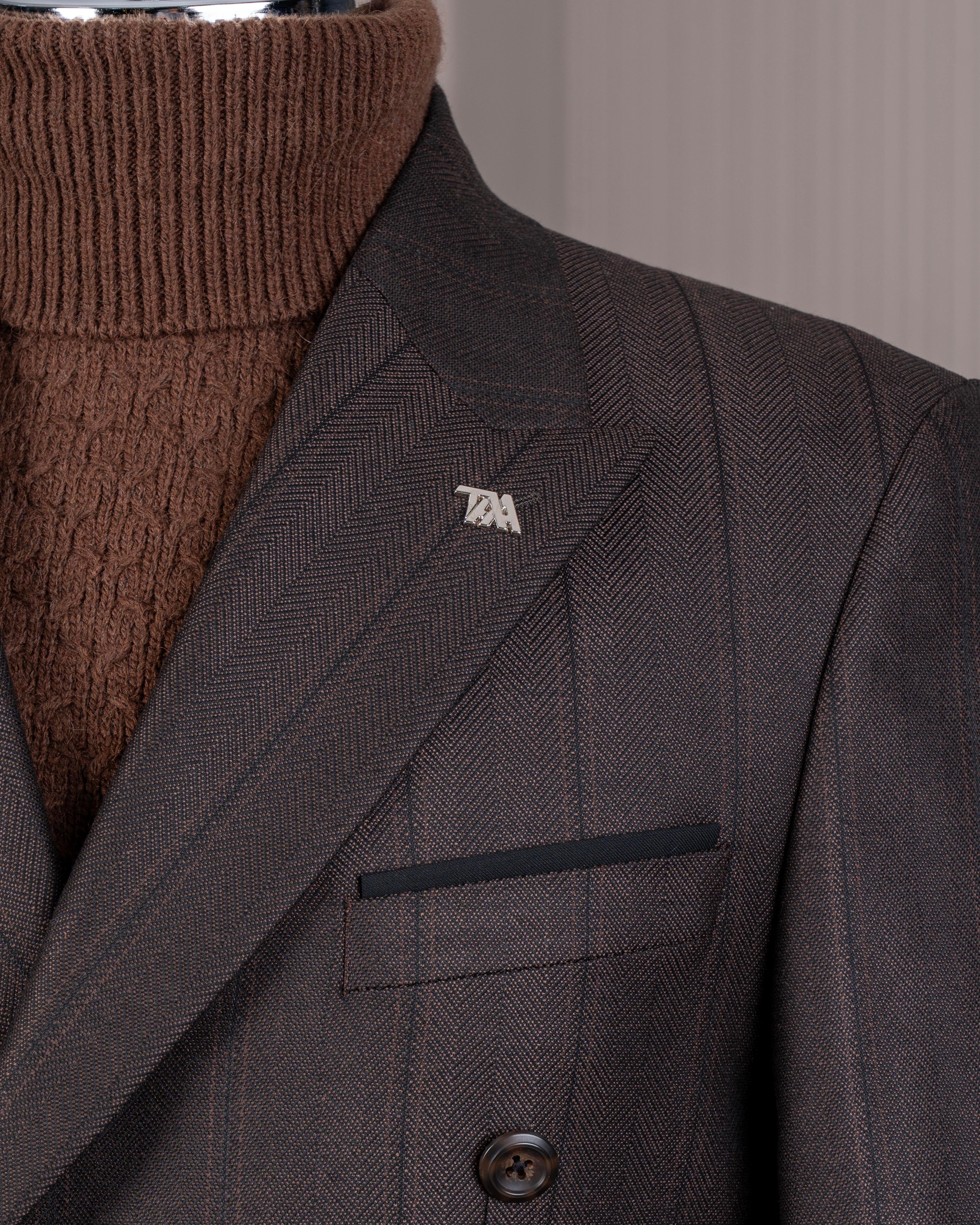 Brown Striped Double Breasted Suit 2-Piece