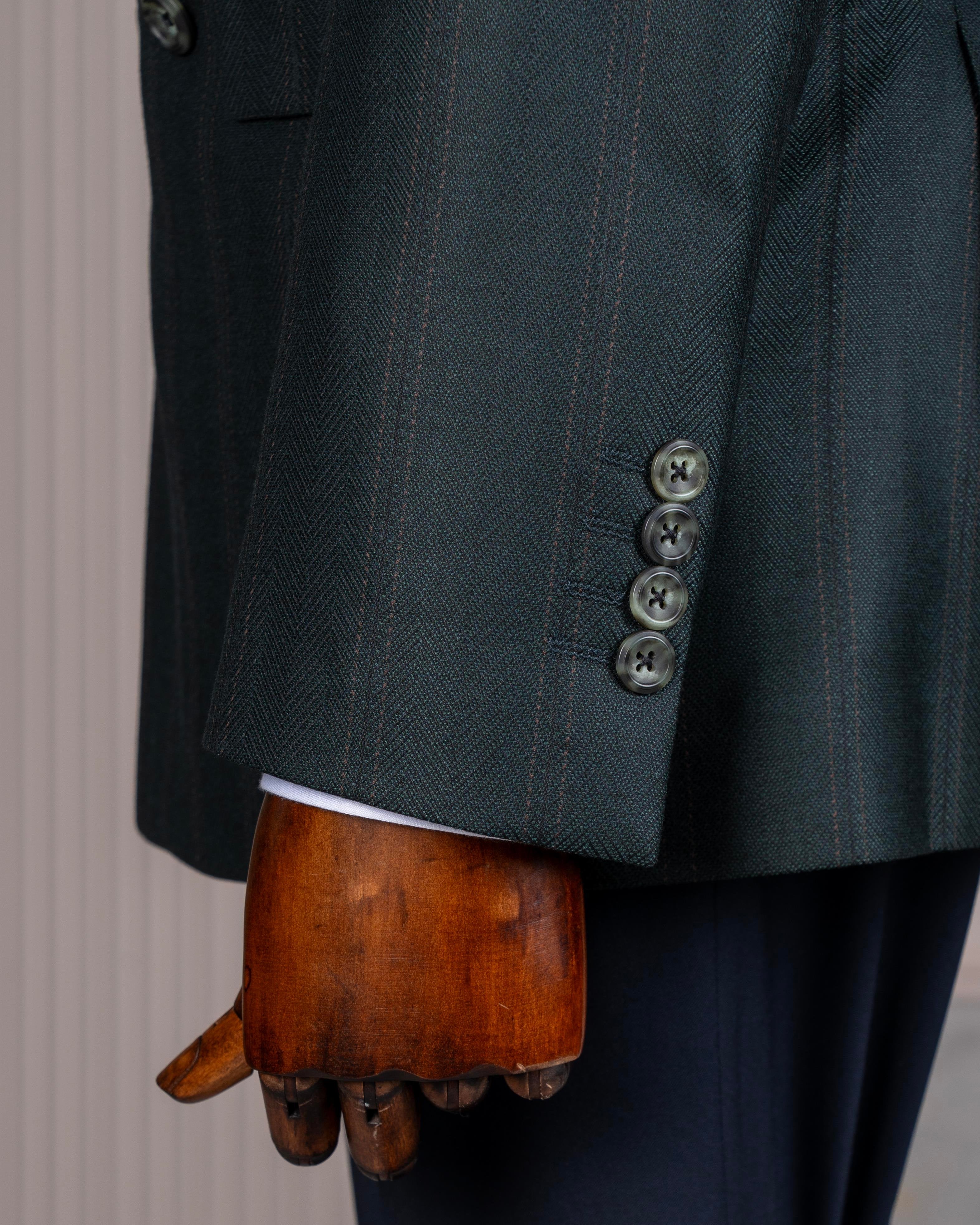 Green Striped Double Breasted Suit 2-Piece