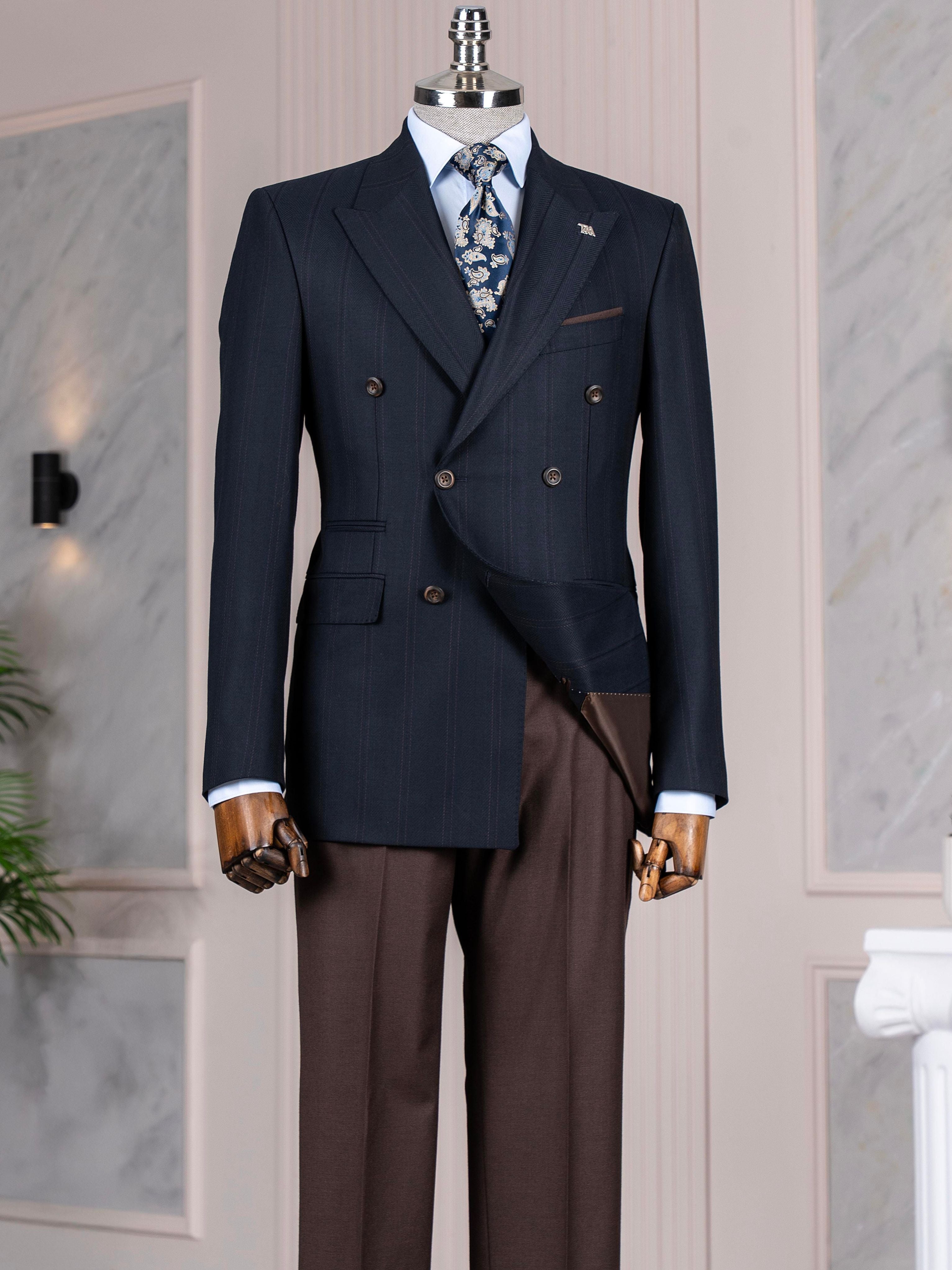 Navy Striped Double Breasted Suit 2-Piece