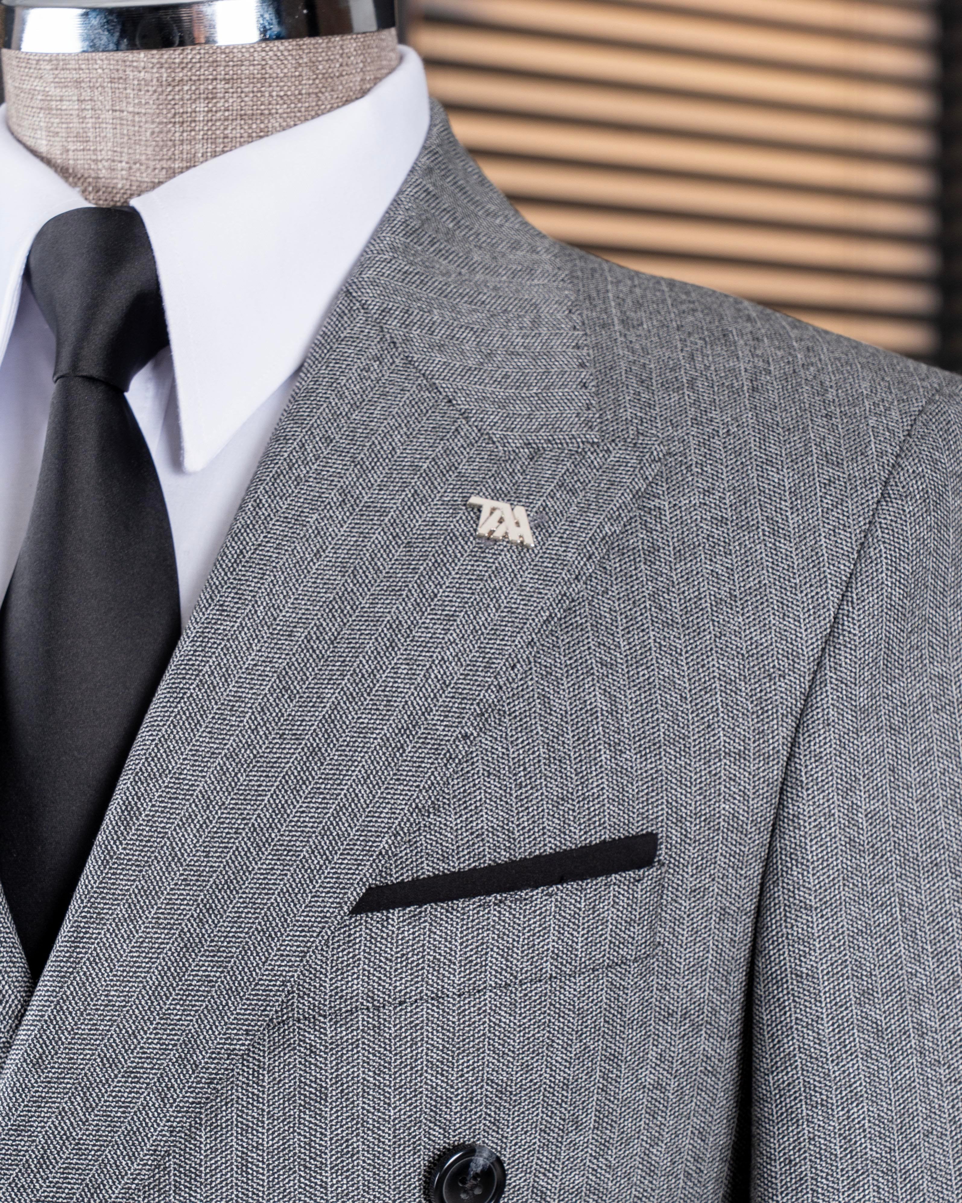 Grey Striped Double Breasted Suit 2-Piece