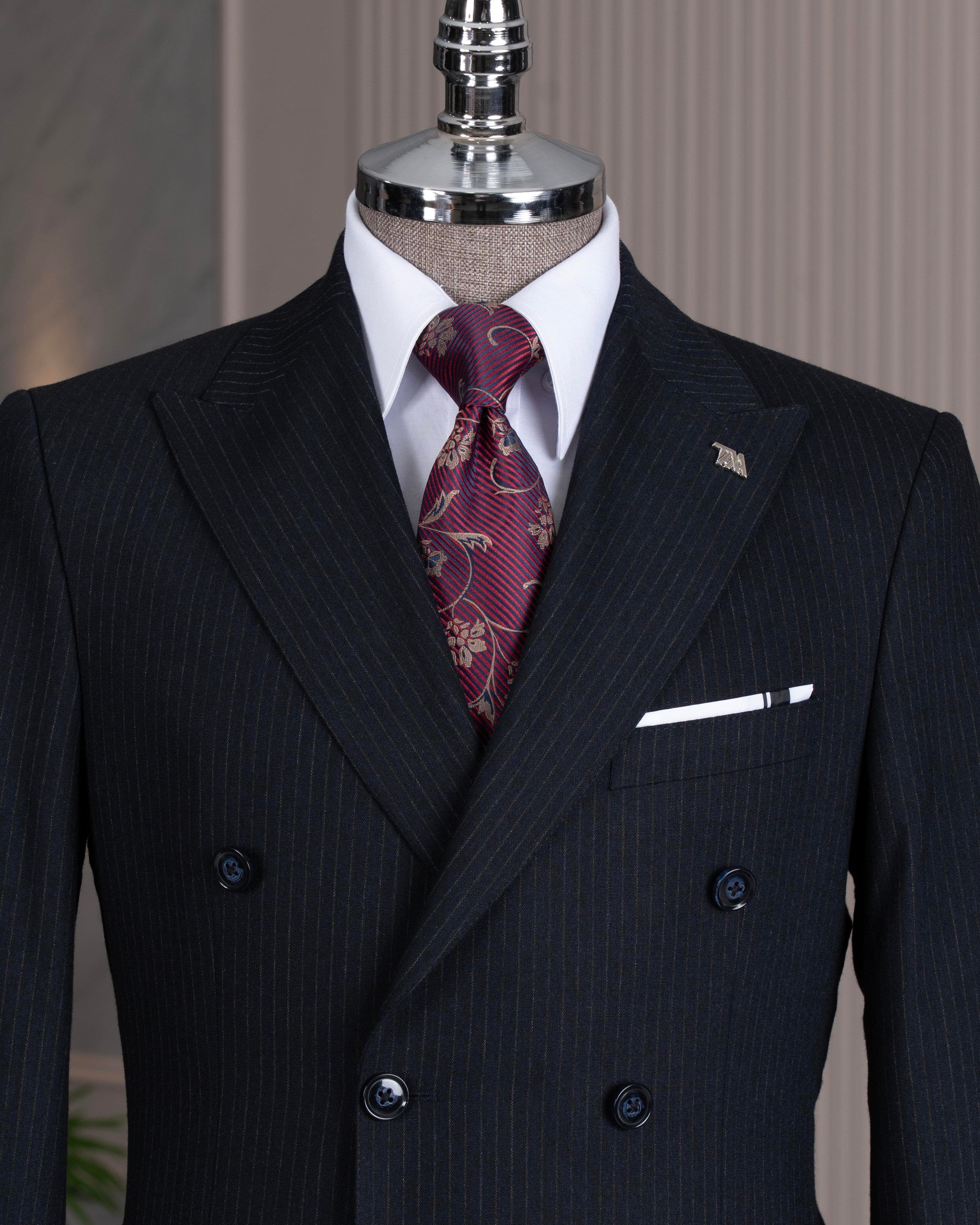 Black Striped Double Breasted Suit 2-Piece