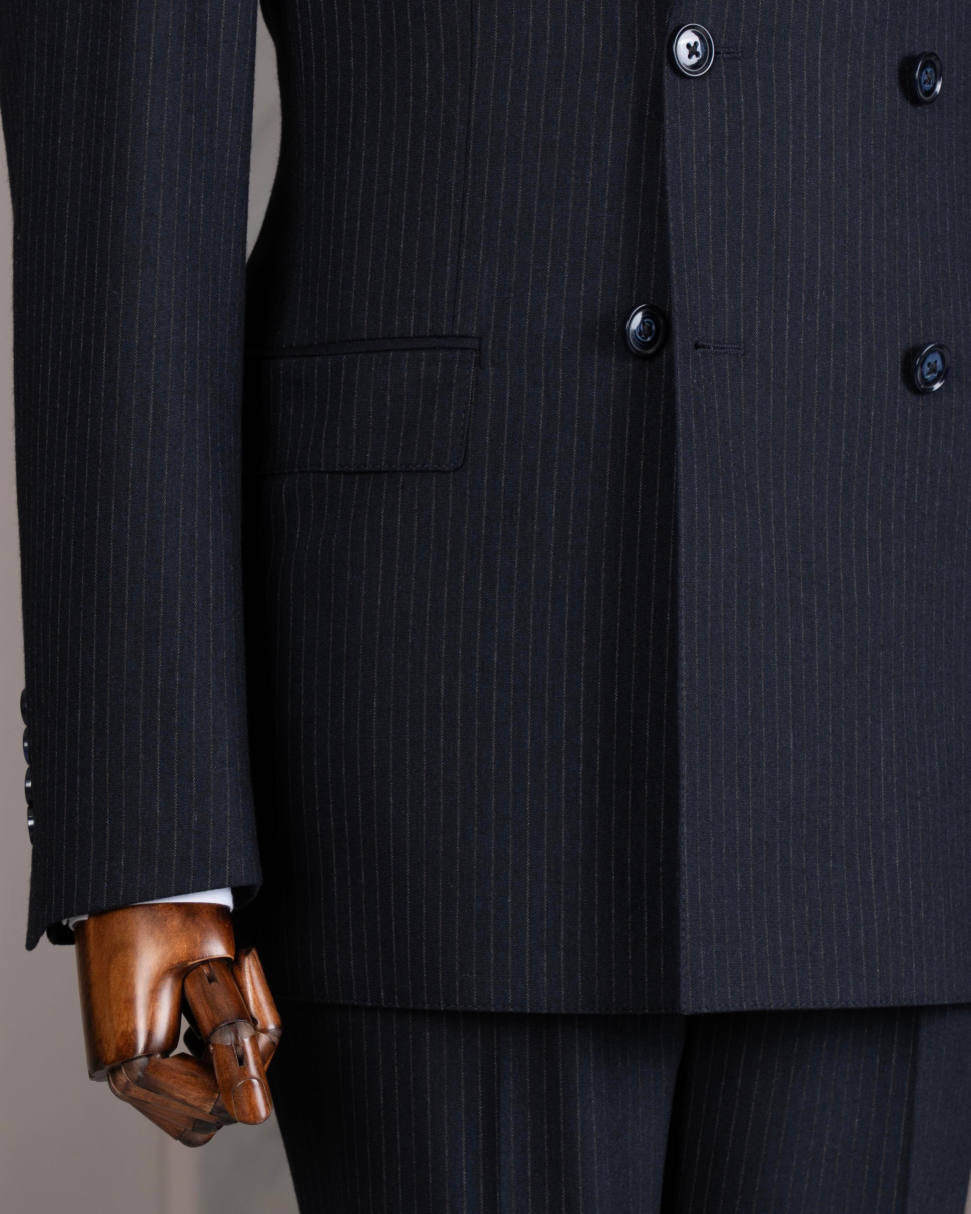 Black Striped Double Breasted Suit 2-Piece