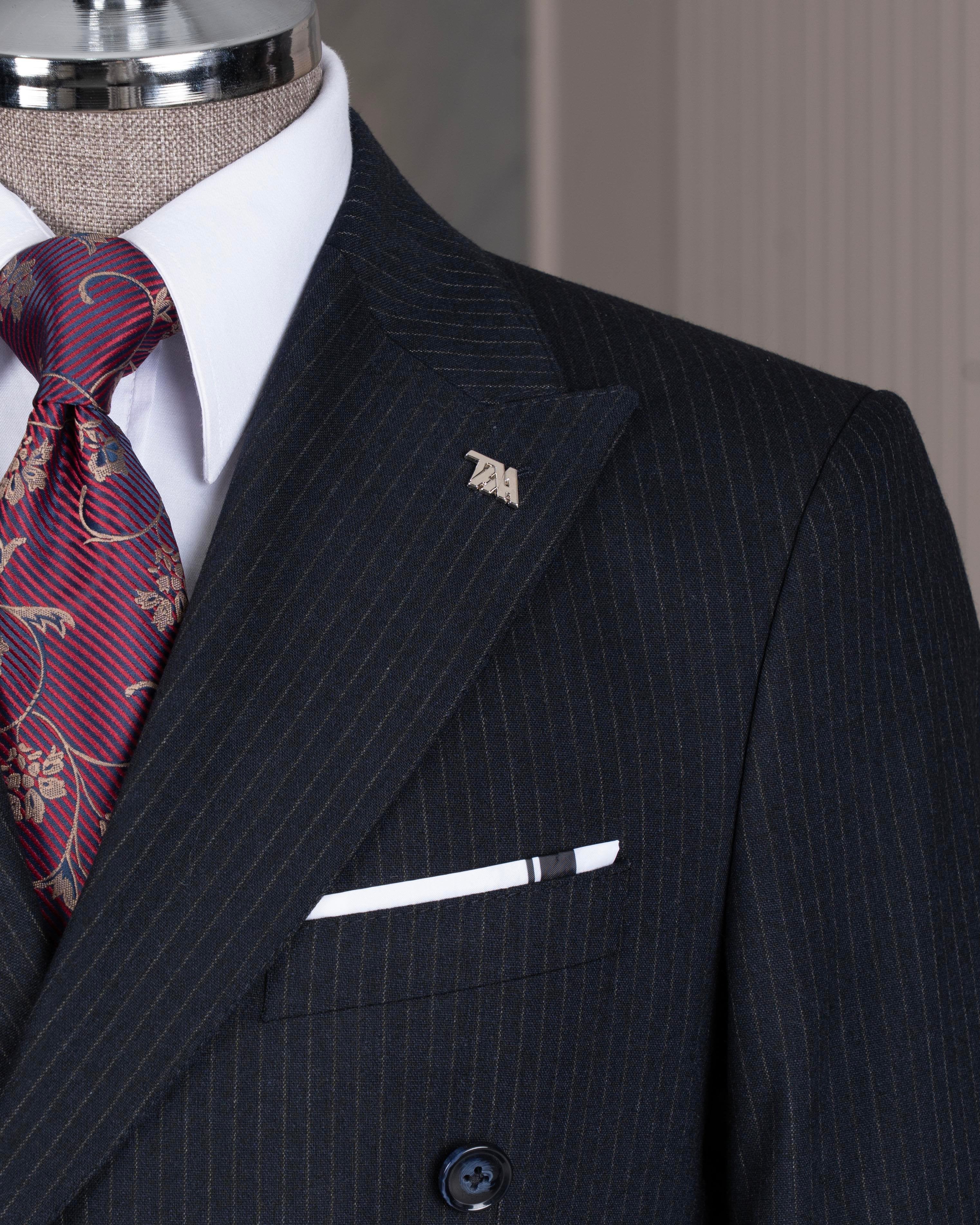 Black Striped Double Breasted Suit 2-Piece