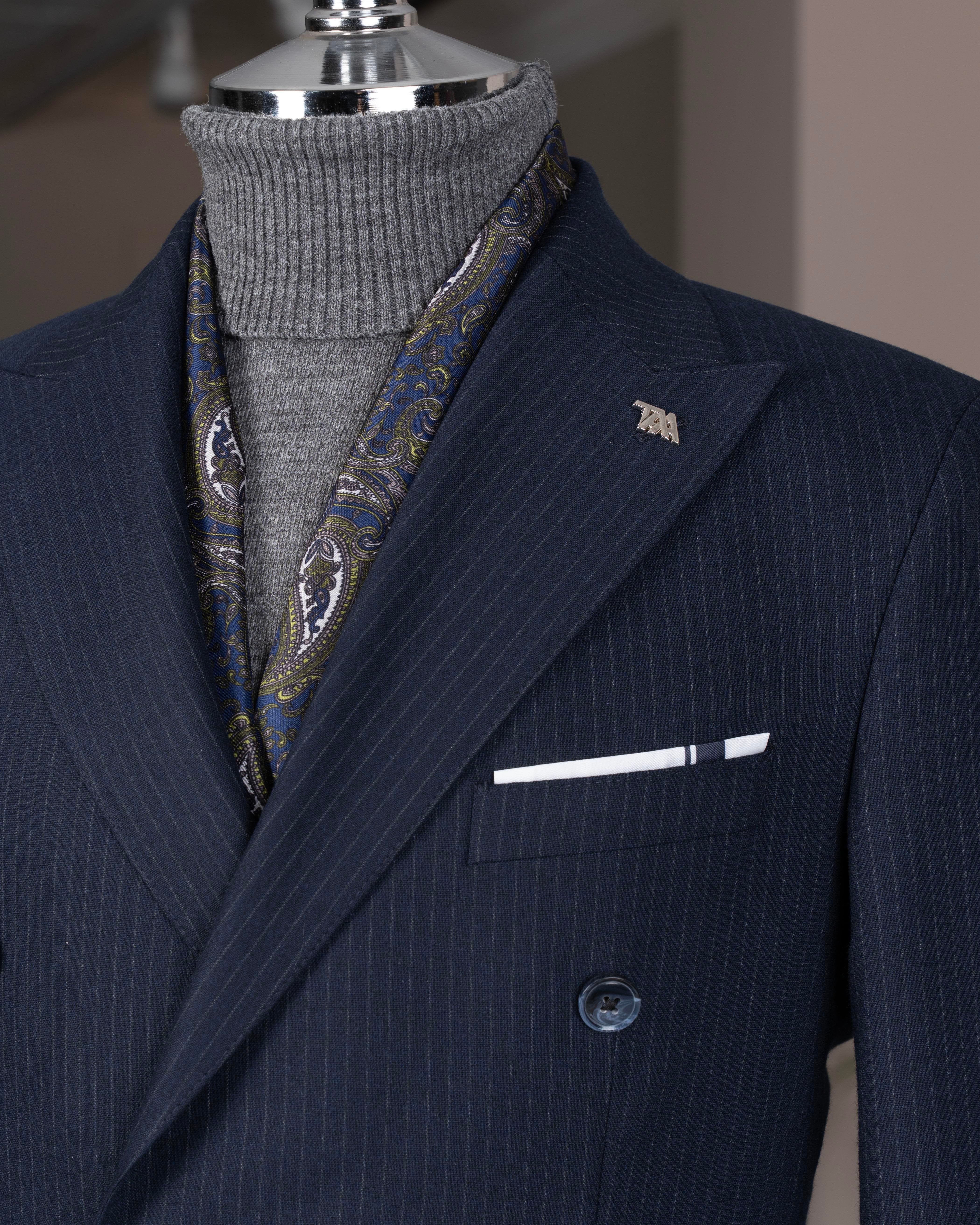 Navy Striped Double Breasted Suit 2-Piece