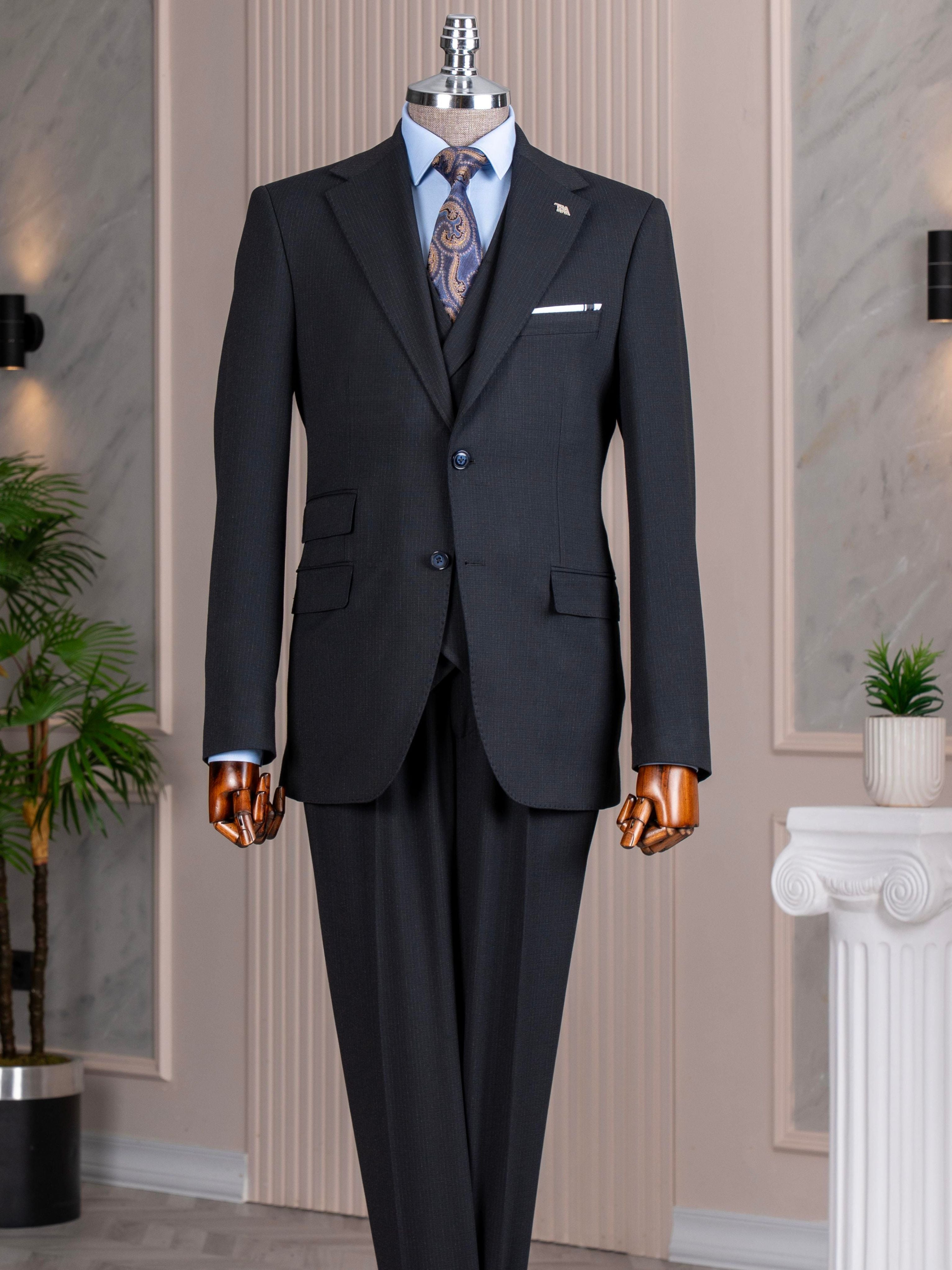Navy Striped Slim-Fit Suit 3-Piece