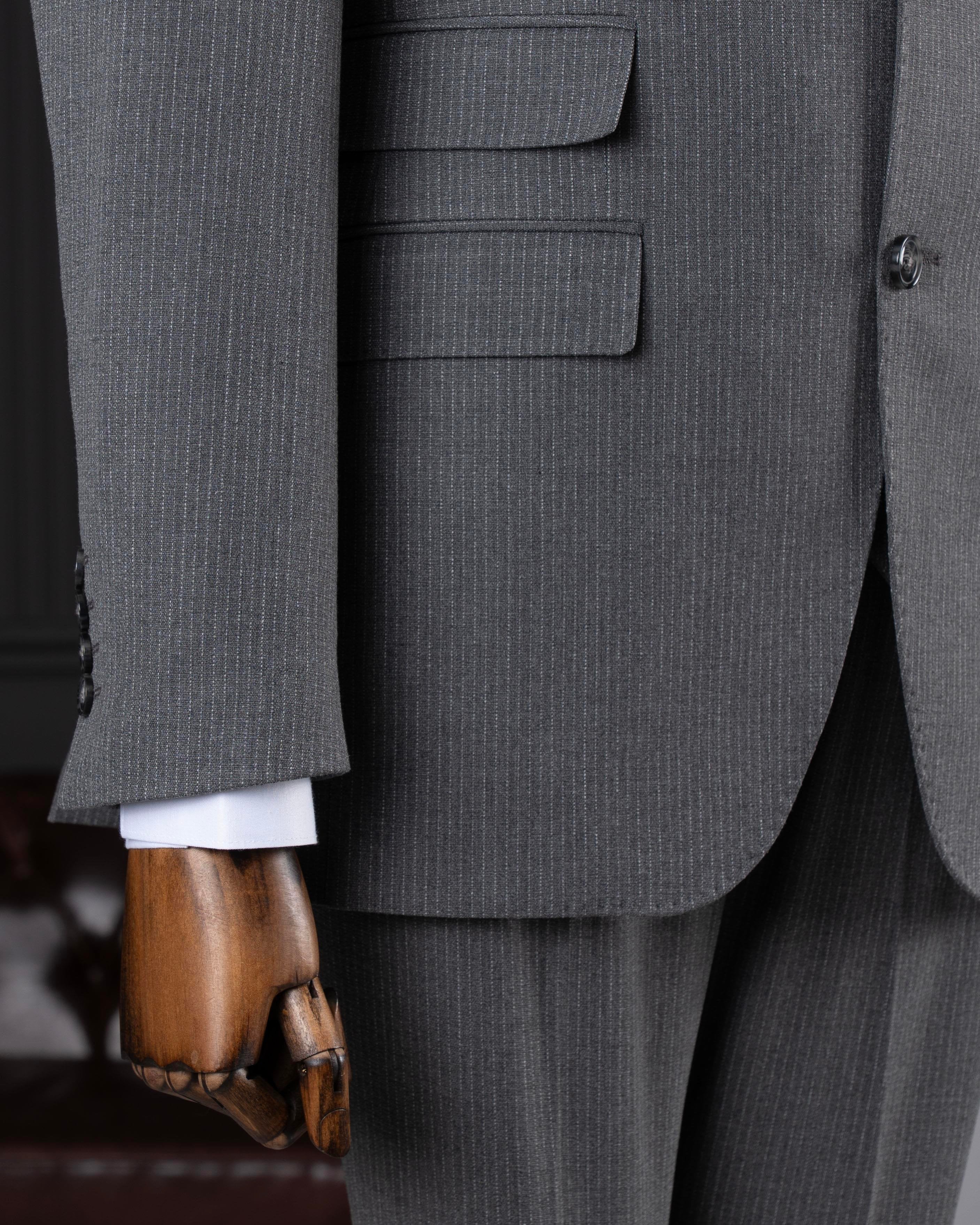 Grey Striped Slim-Fit Suit 3-Piece