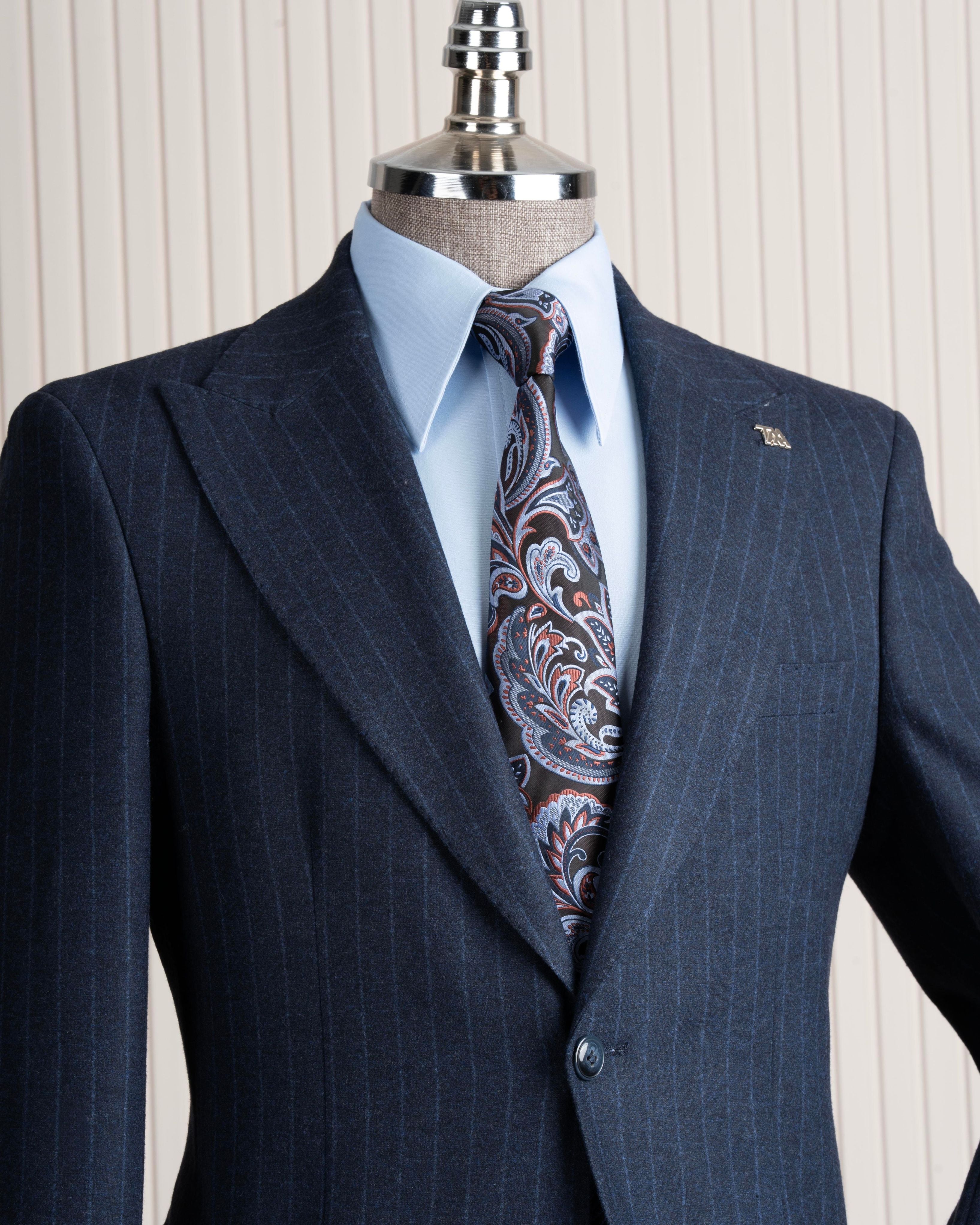Navy Striped Slim-Fit Suit 2-Piece