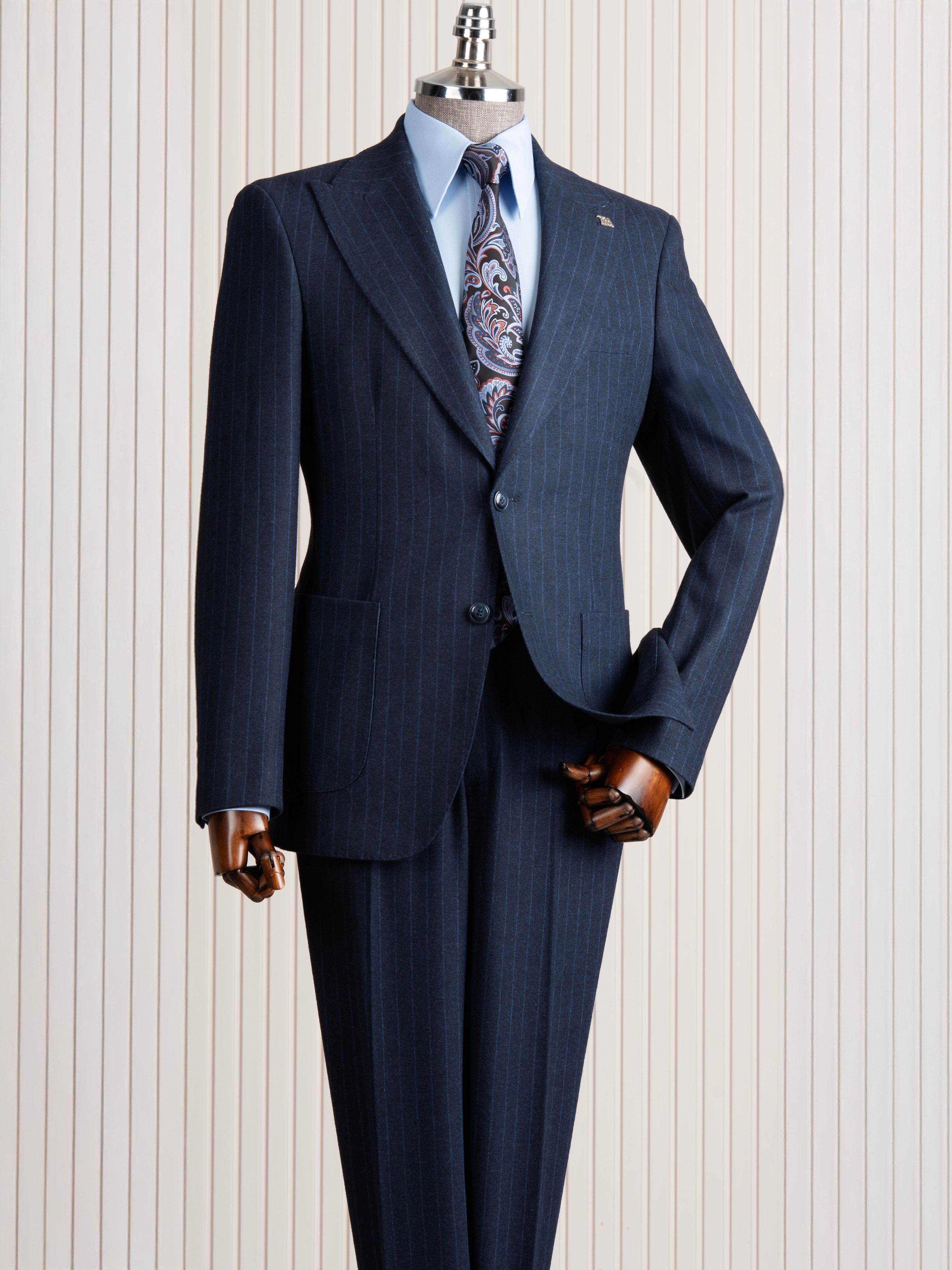 Navy Striped Slim-Fit Suit 2-Piece
