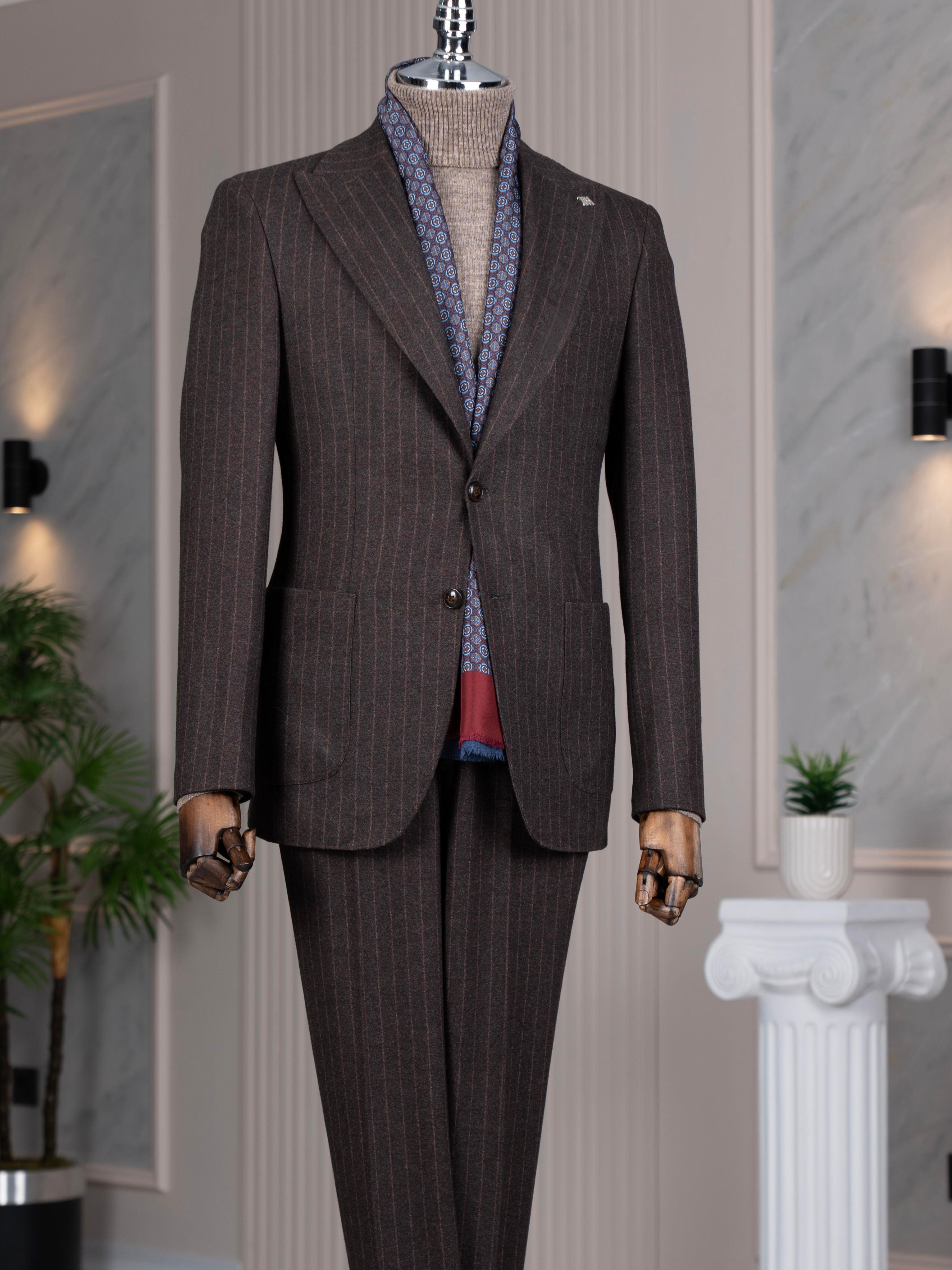Brown Striped Slim-Fit Suit 2-Piece