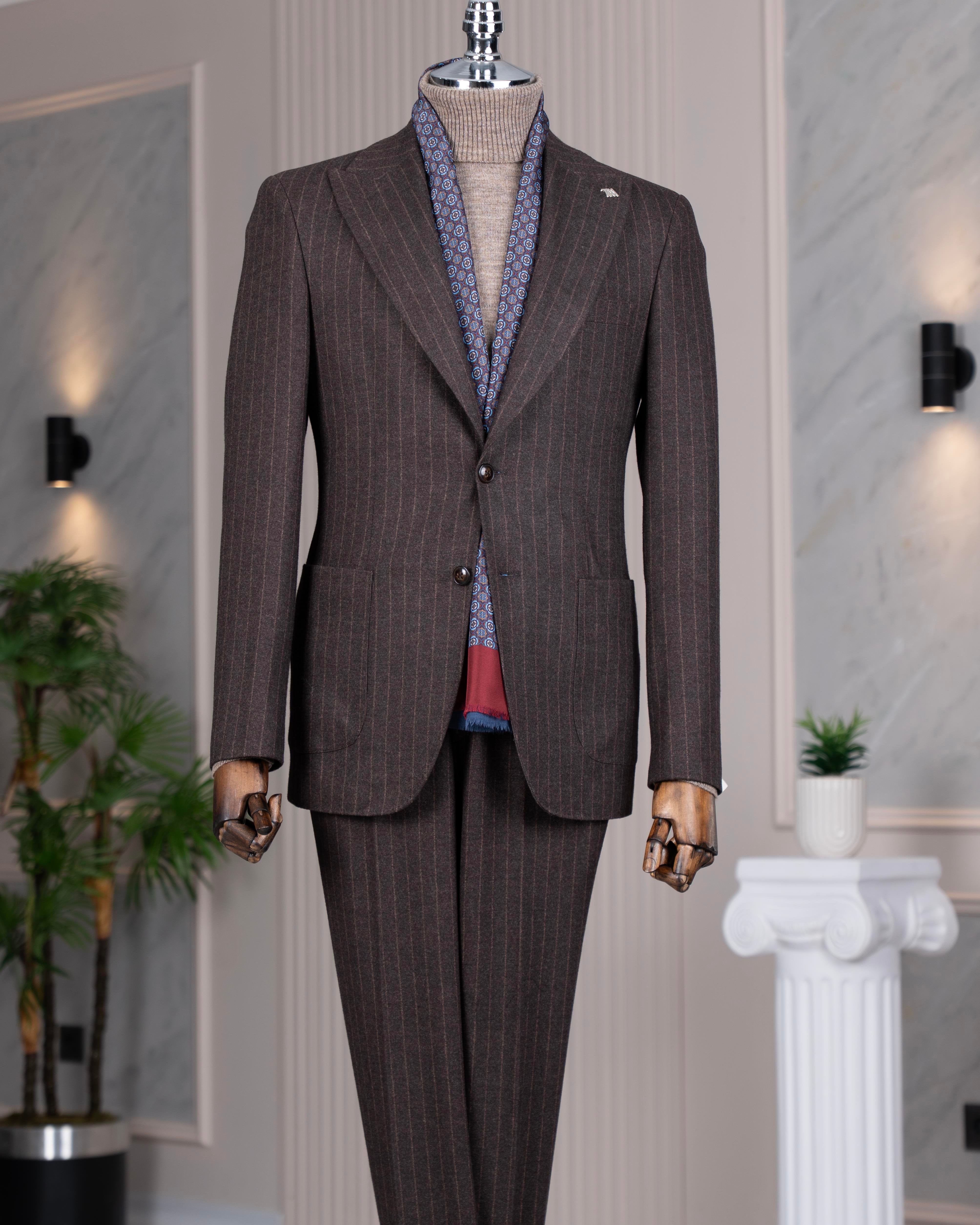 Brown Striped Slim-Fit Suit 2-Piece
