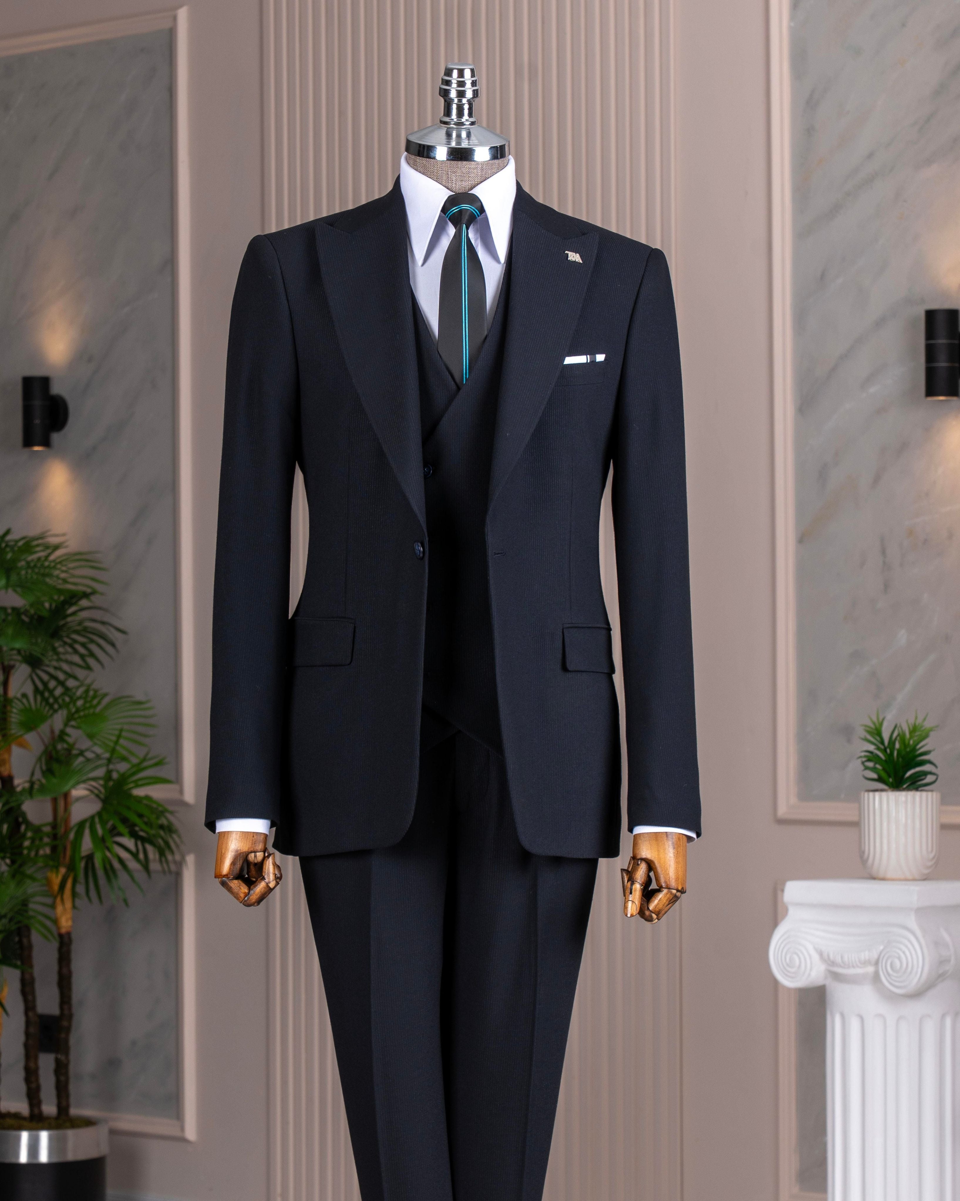 Navy Striped Slim-Fit Suit 3-Piece