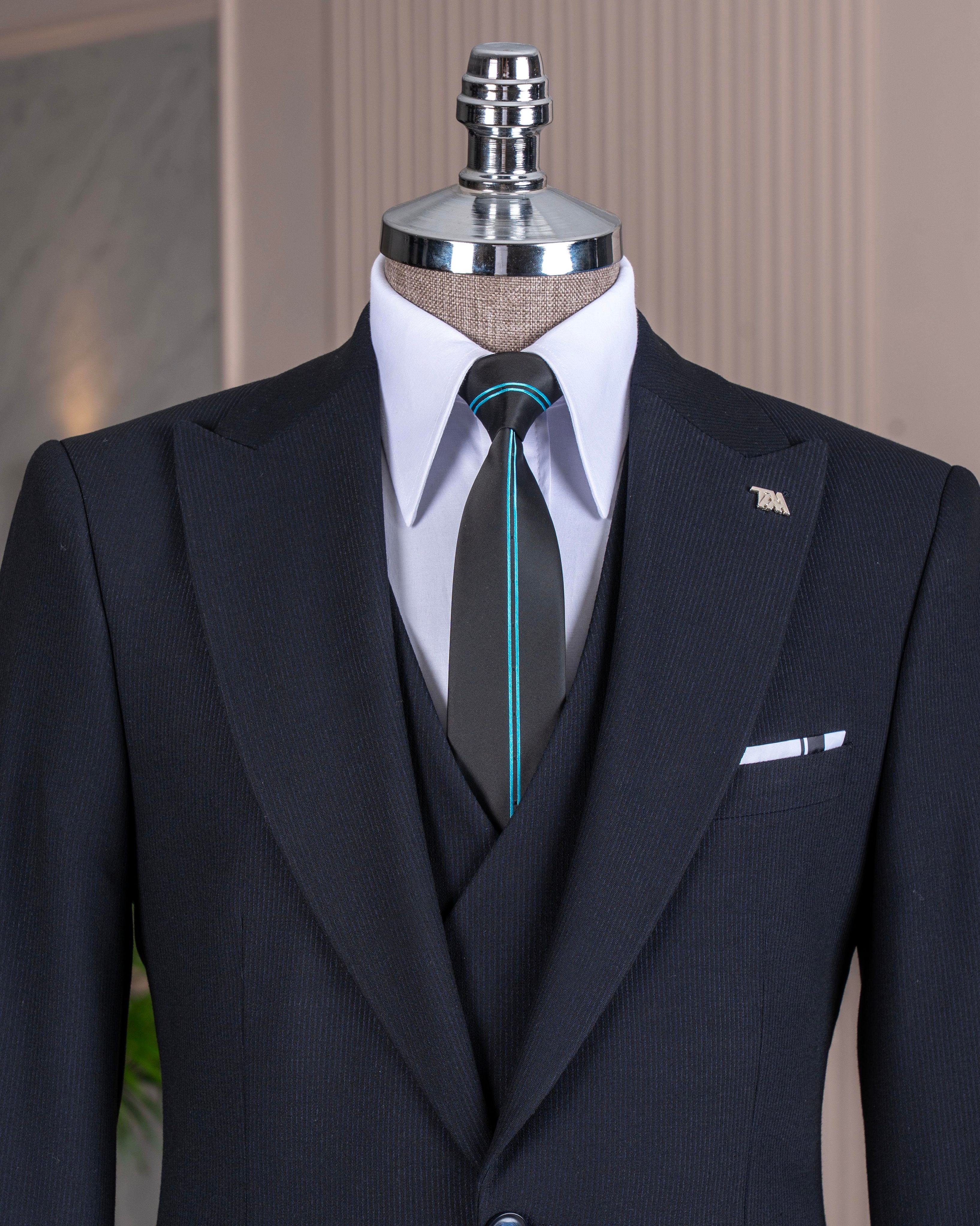 Navy Striped Slim-Fit Suit 3-Piece