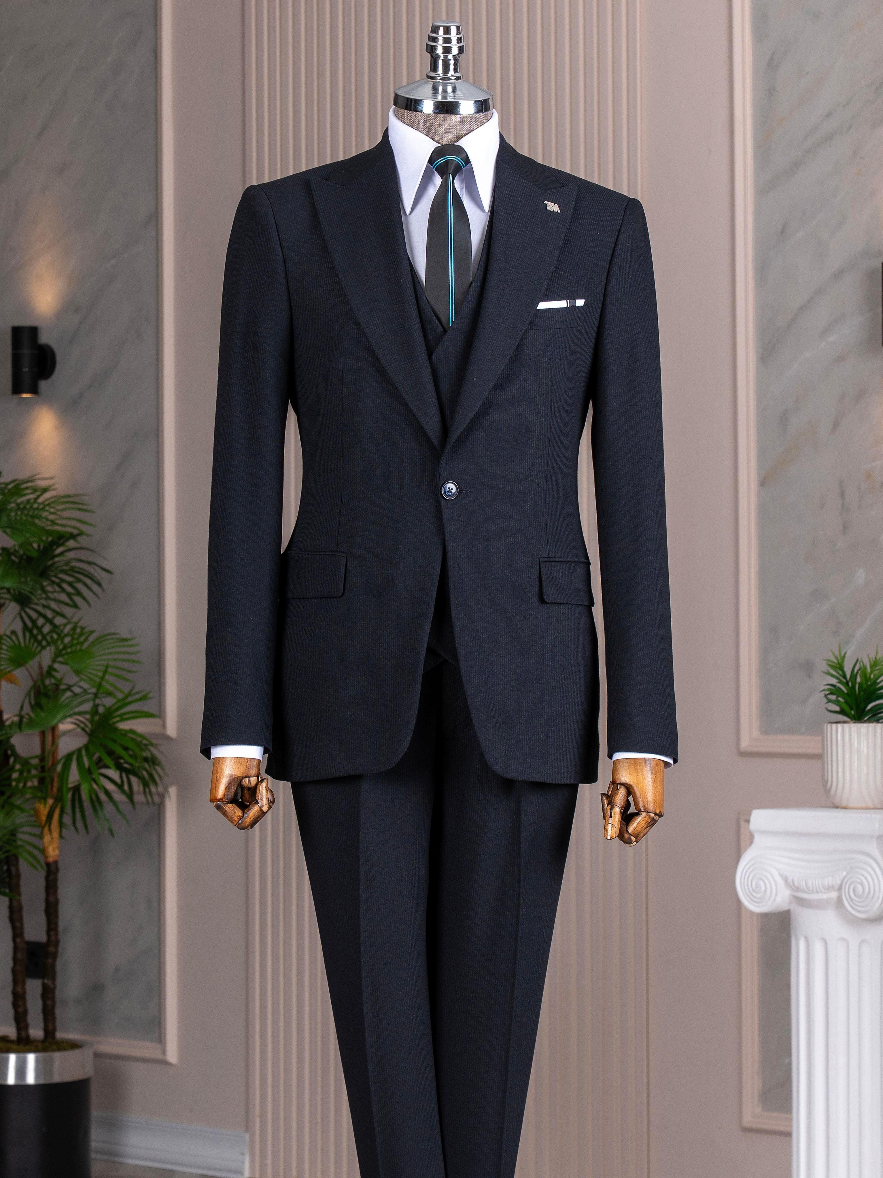 Navy Striped Slim-Fit Suit 3-Piece