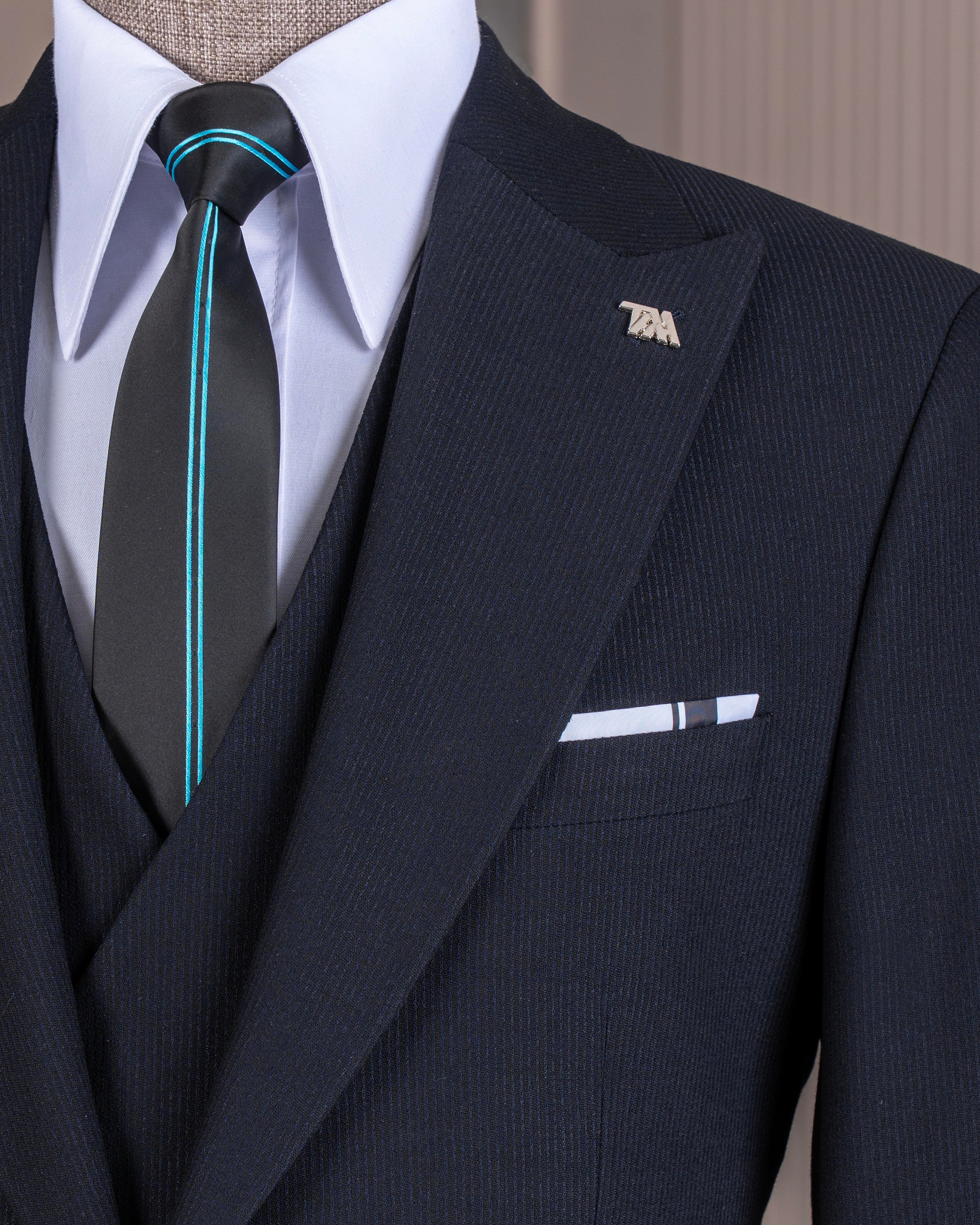 Navy Striped Slim-Fit Suit 3-Piece