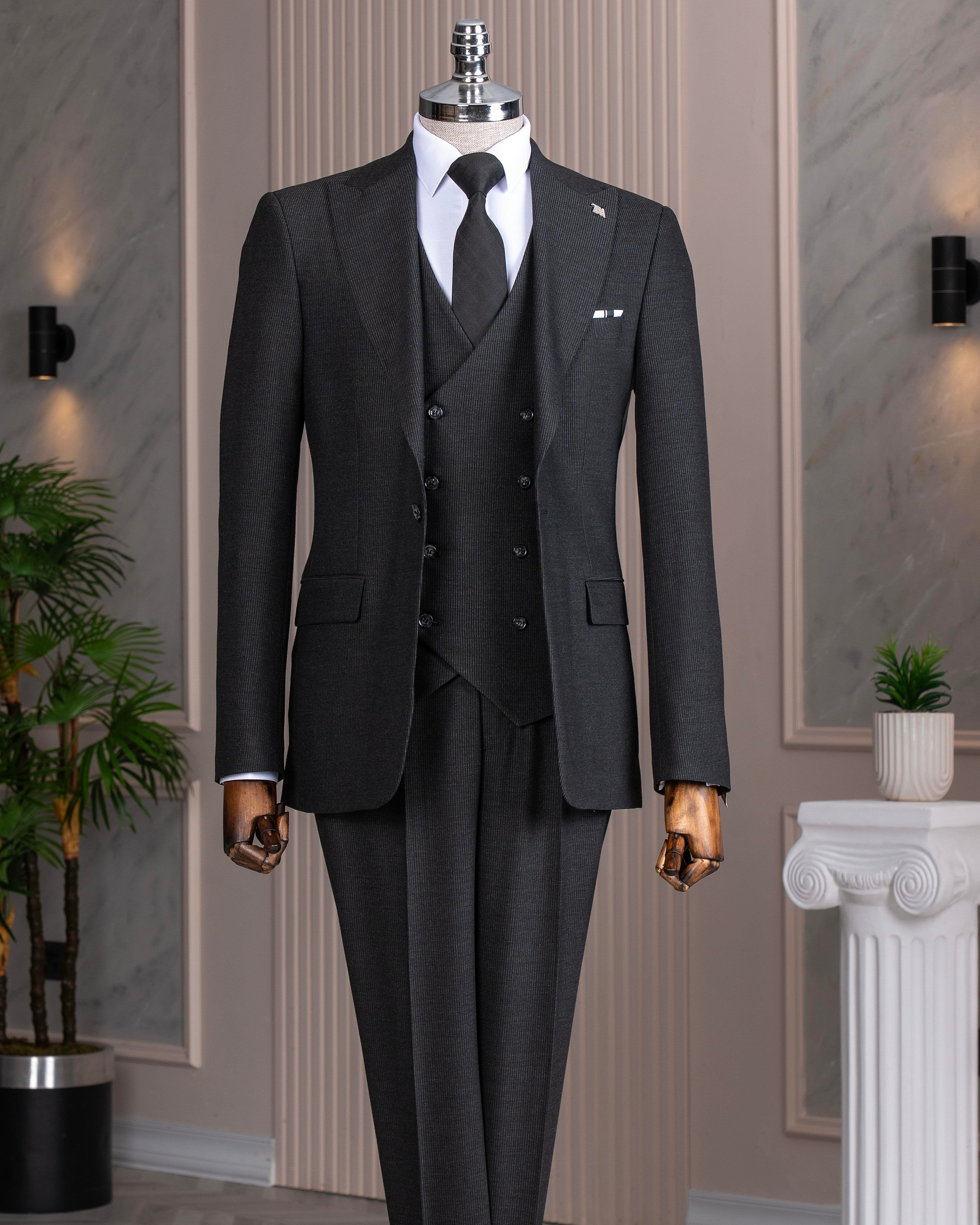 Black Striped Slim-Fit Suit 3-Piece