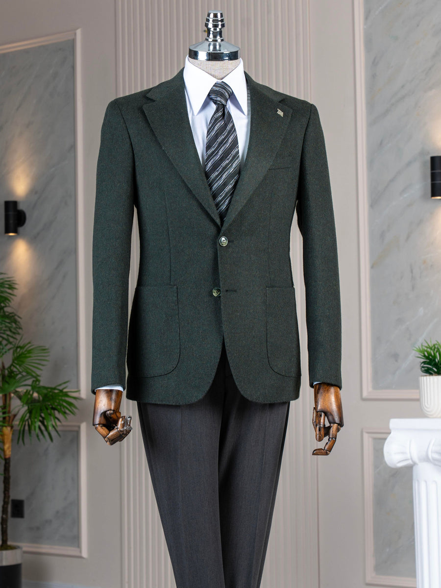 VIOSSI green single breasted blazer front view - men double breasted blazer style formal jacket
